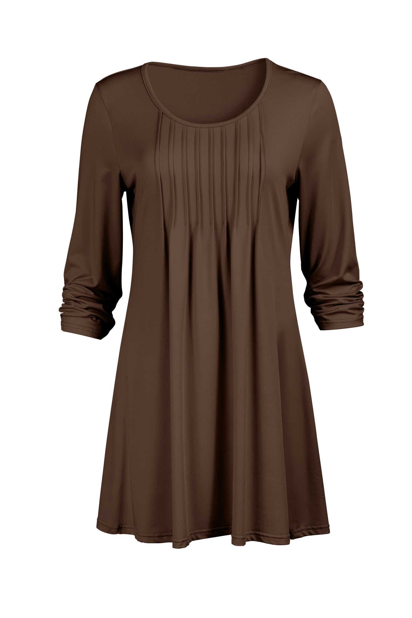 Elegant Pleated Front Tunic-Brown