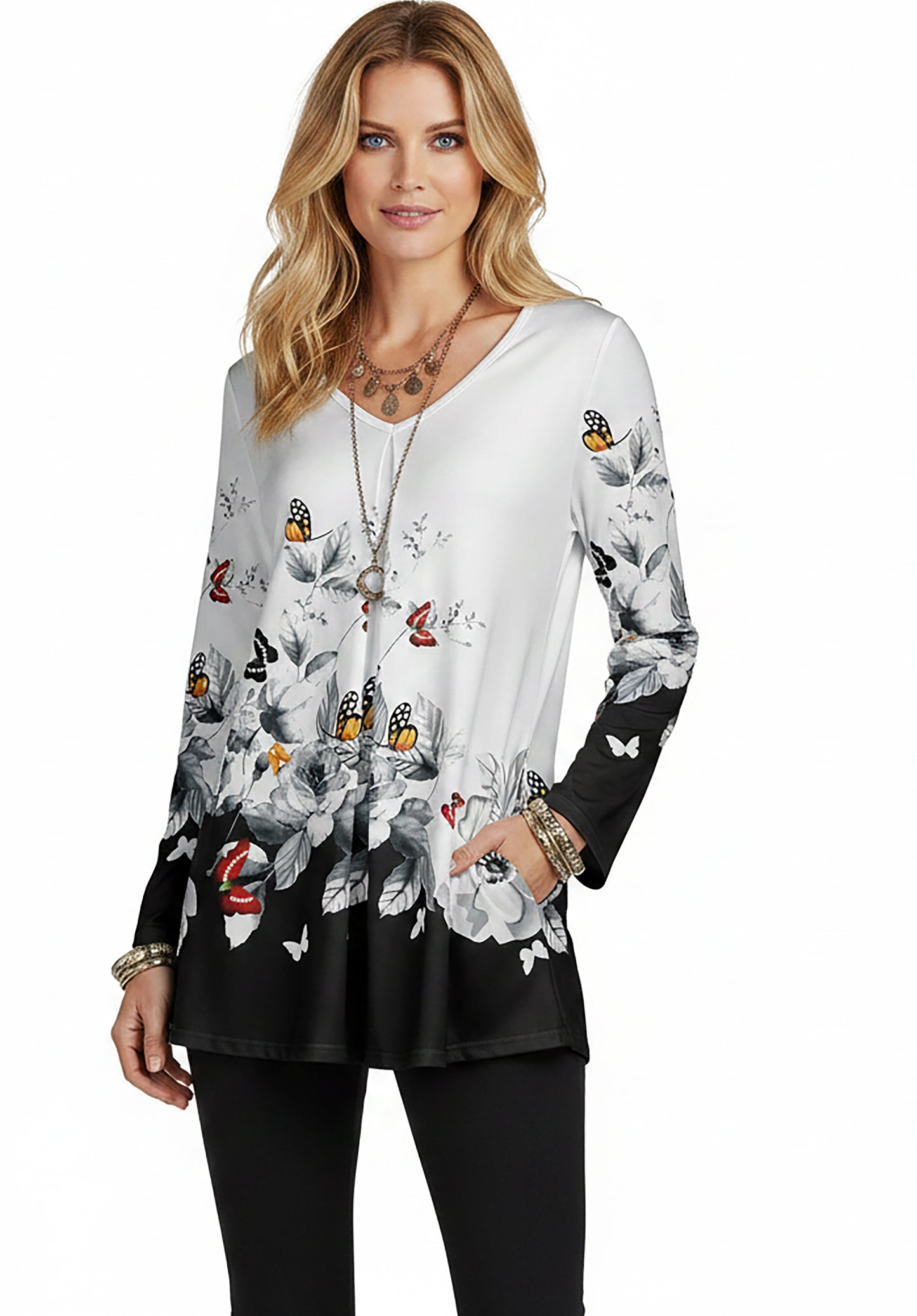 Long Sleeves Tunic-Vintage Floral