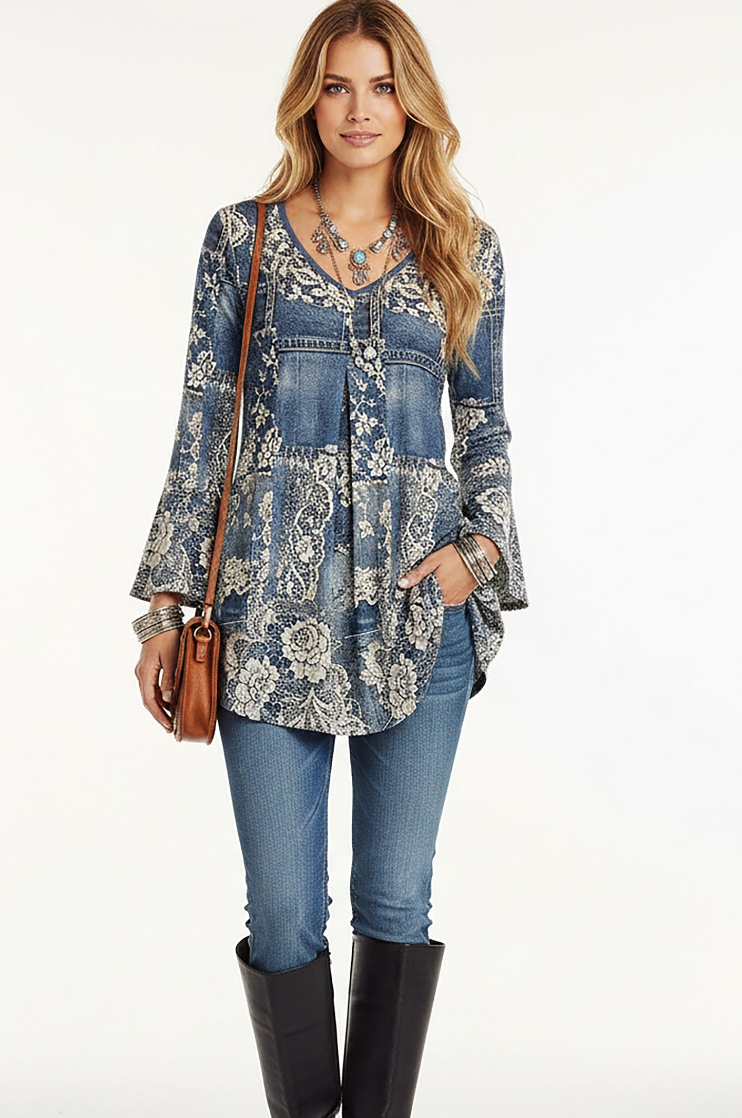 LONG SLEEVES TUNIC-Red Black Dots