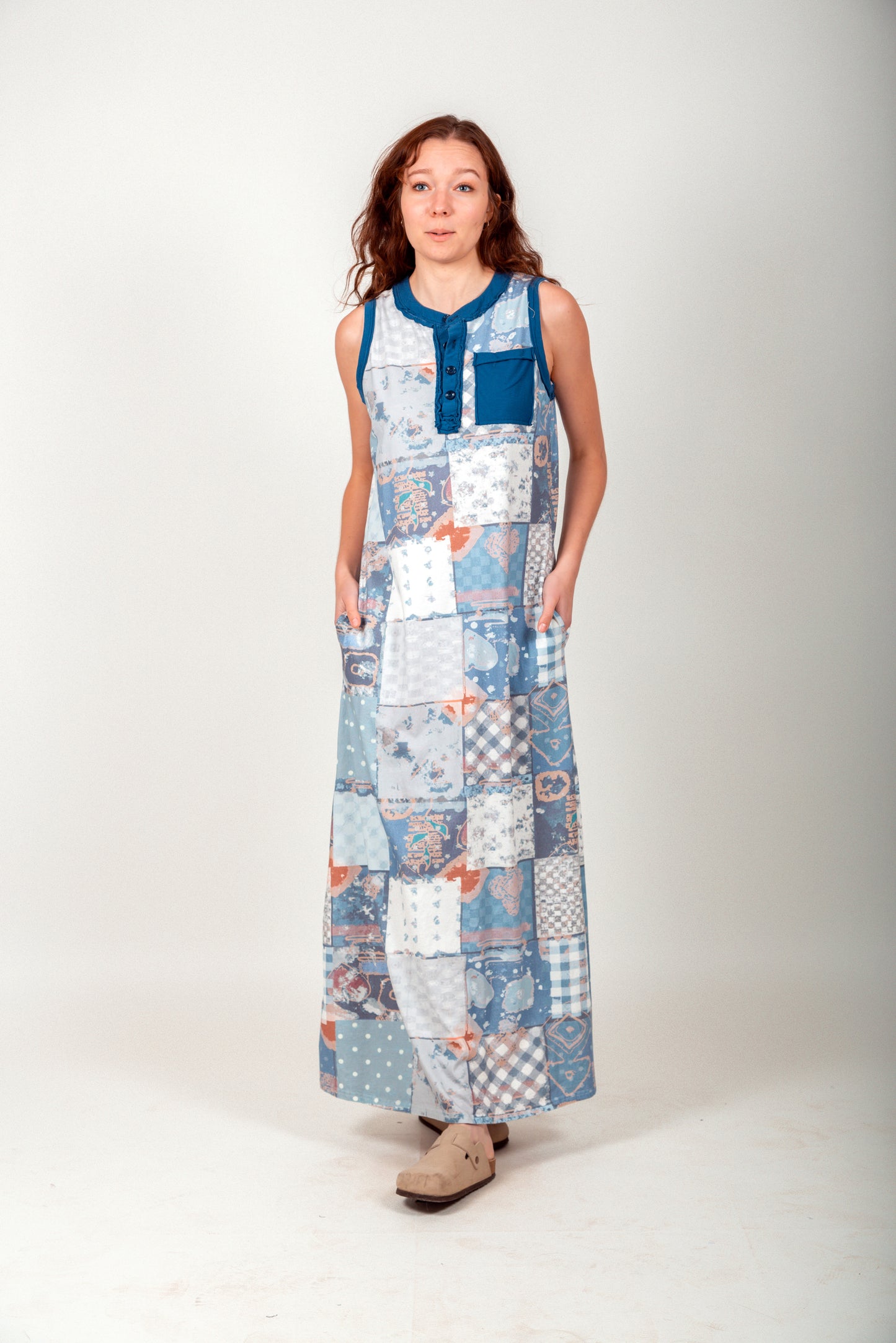 Mineral-Washed Black Cotton Maxi Dress (D240009 Mineral-Washed Black )