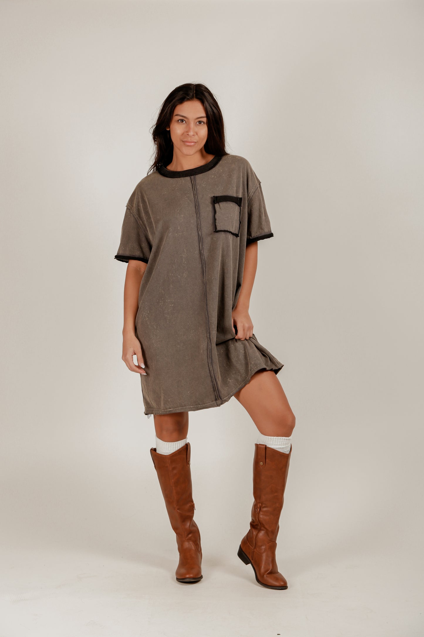 Champagne Hue Mineral-Washed Cotton Dress (D240007 Champagne)