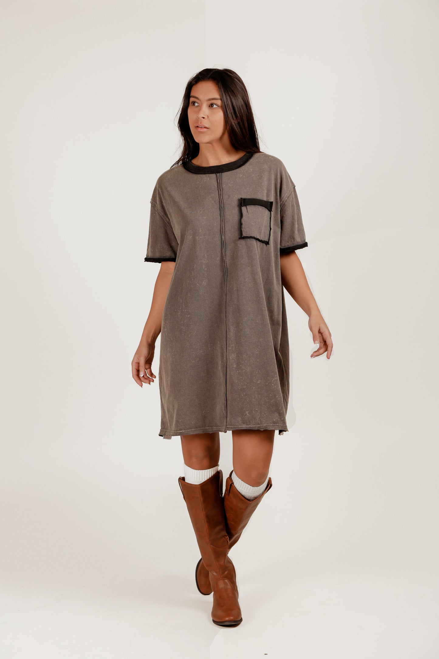 Champagne Hue Mineral-Washed Cotton Dress (D240007 Champagne)