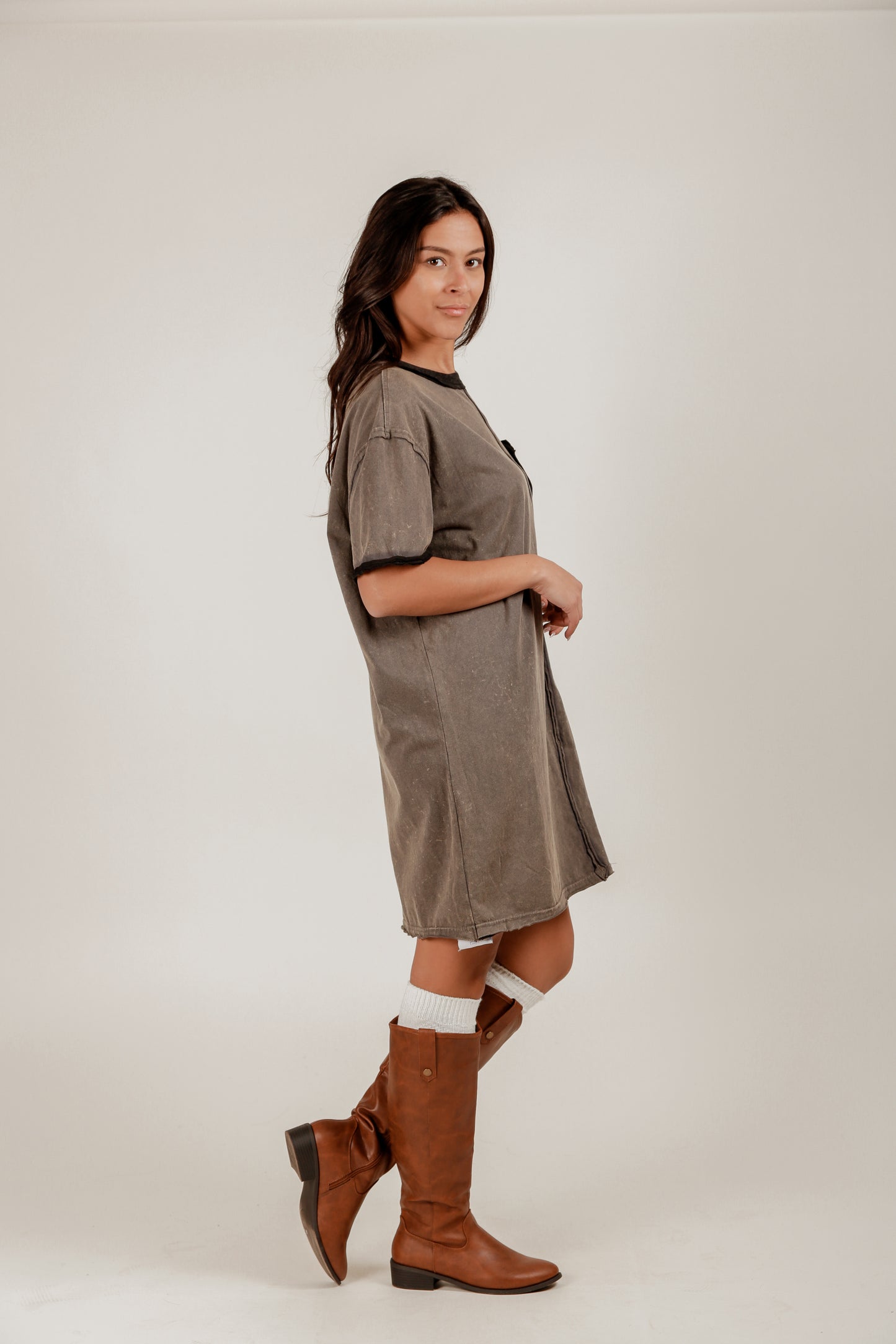 Champagne Hue Mineral-Washed Cotton Dress (D240007 Champagne)