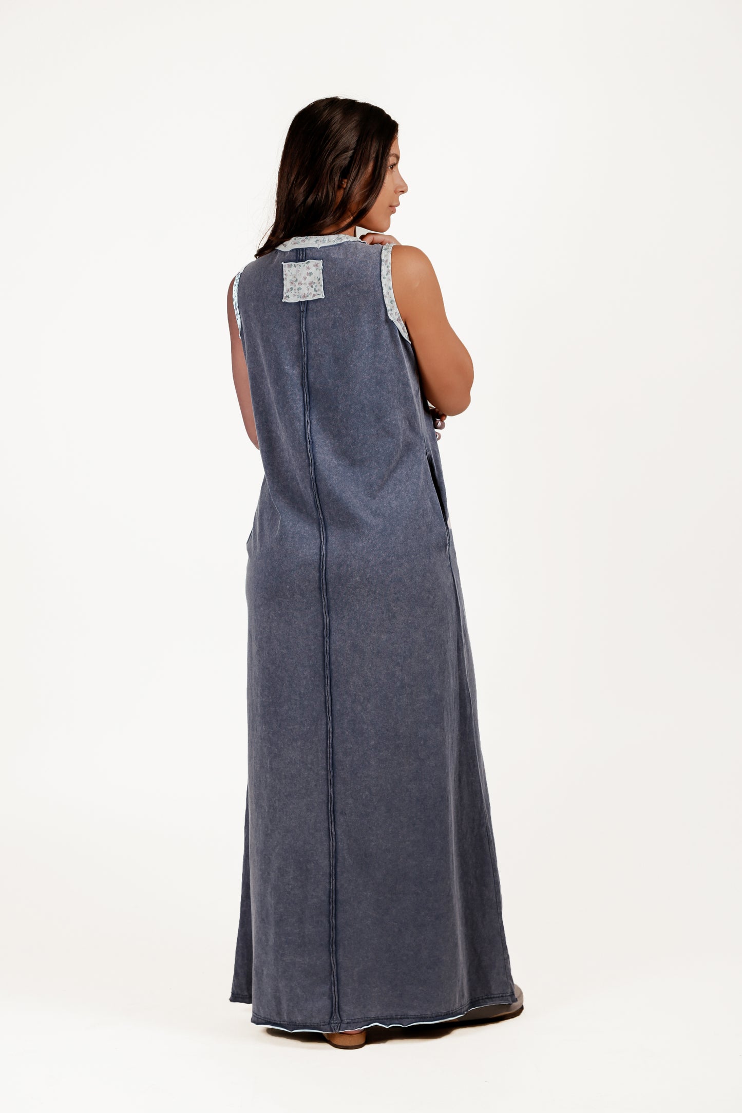 Boho Bliss Mineral-Washed Maxi Dress (D240009 Mineral-Wash Blue )