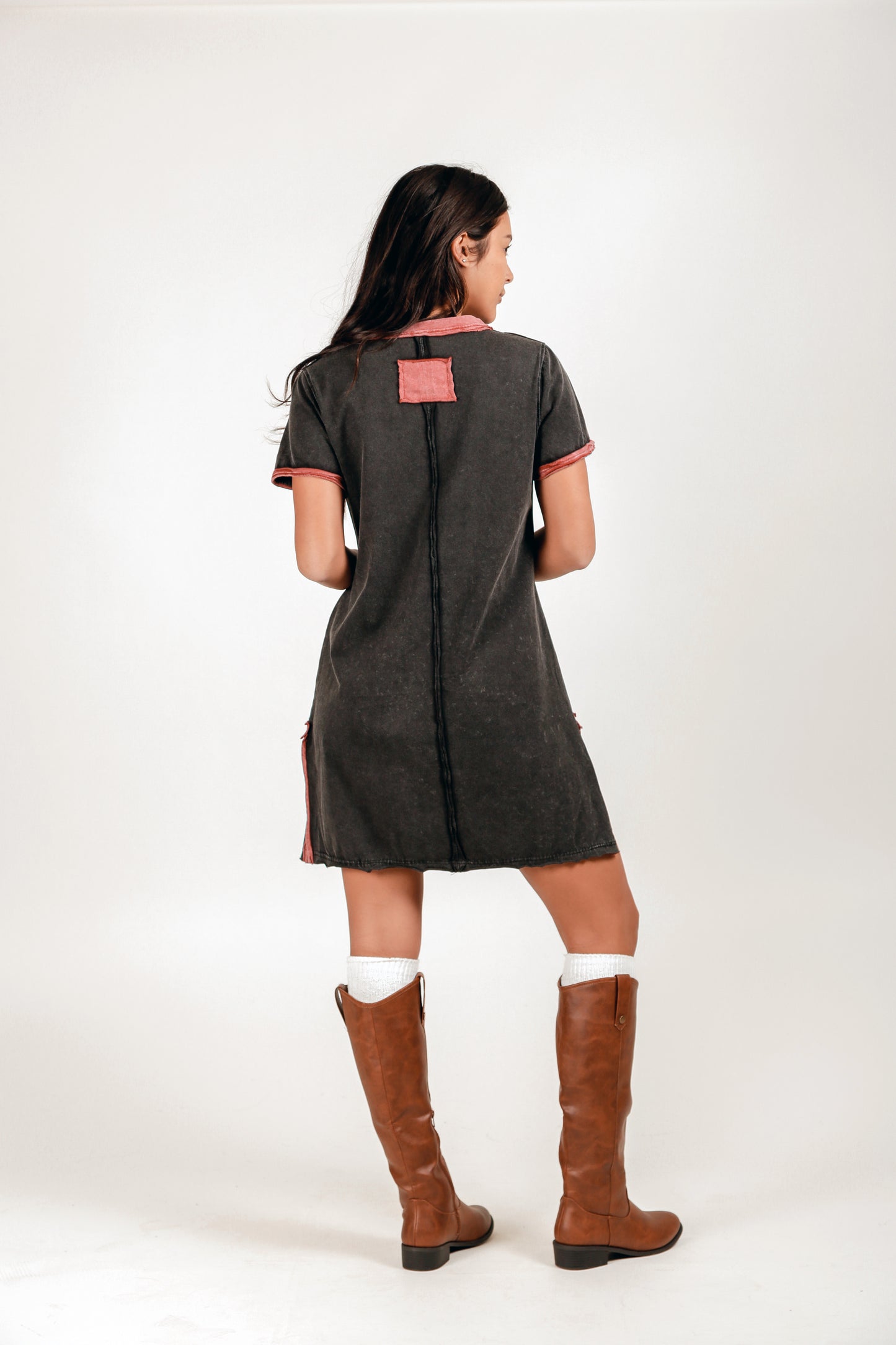 Mineral-Washed Cotton T-Shirt Midi Dress (D2400012 Mineral Washed Black)