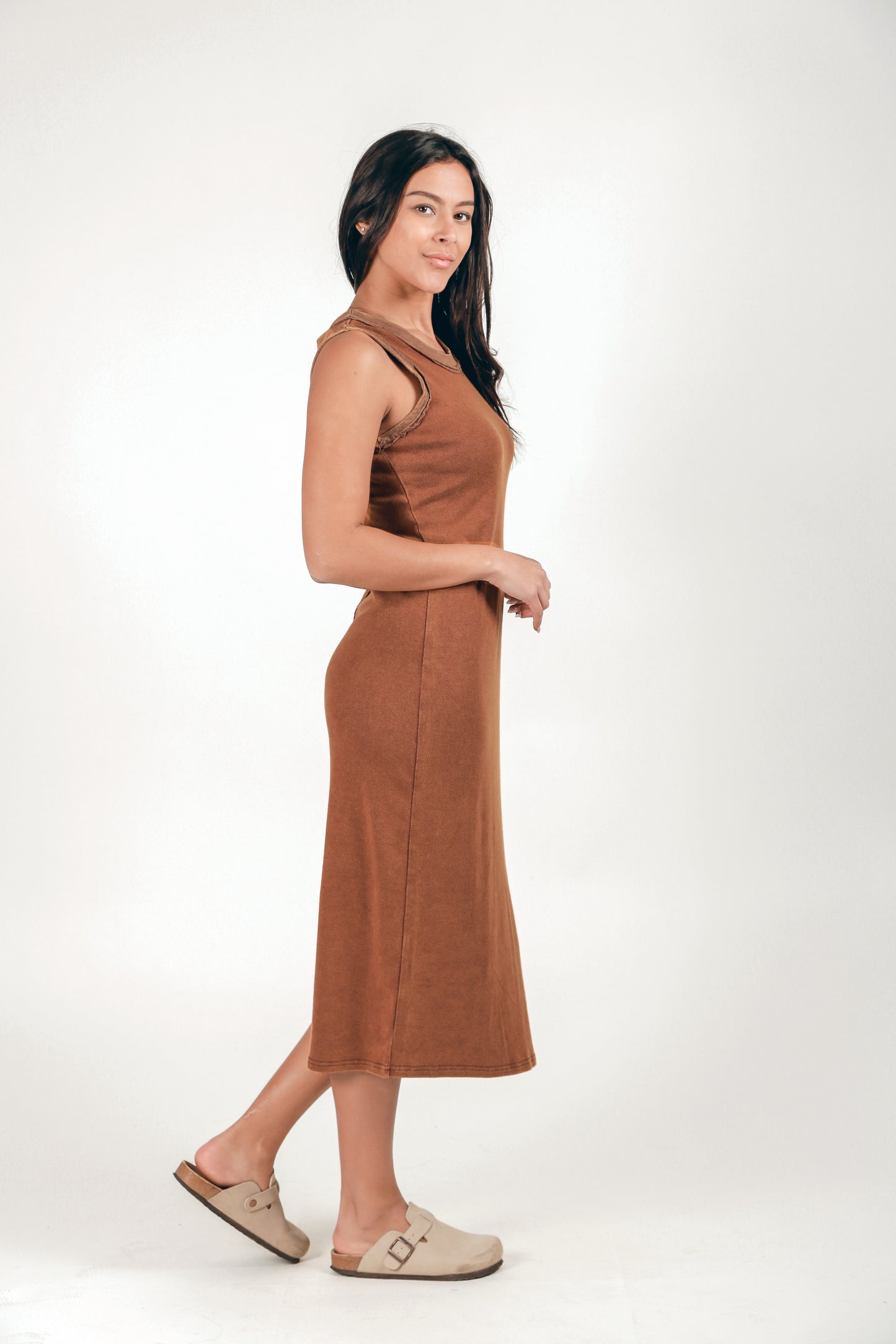 Ribbed Knit Body Maxi Dress(D240021 Mineral Washed Rust)