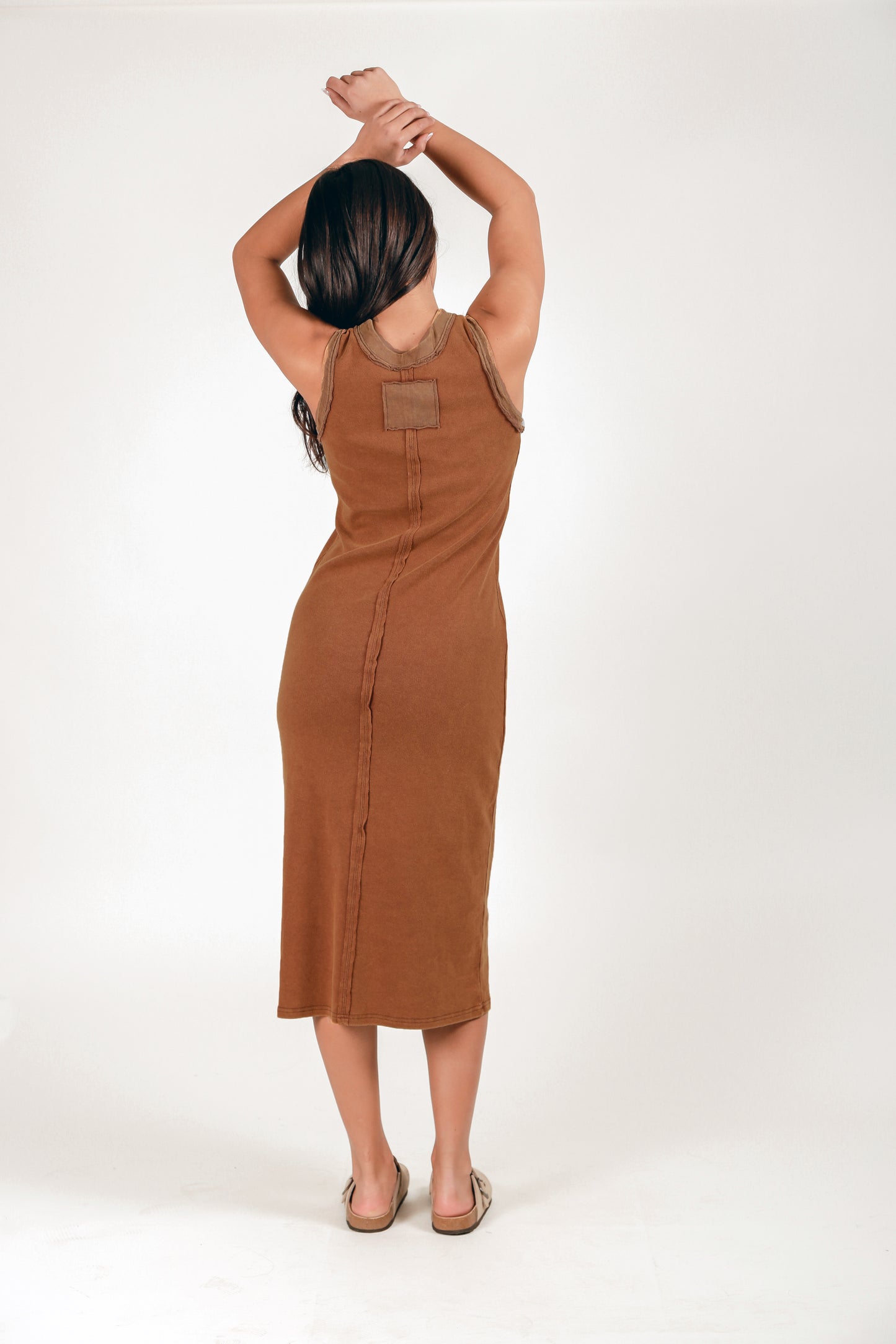Ribbed Knit Body Maxi Dress(D240021 Mineral Washed Rust)
