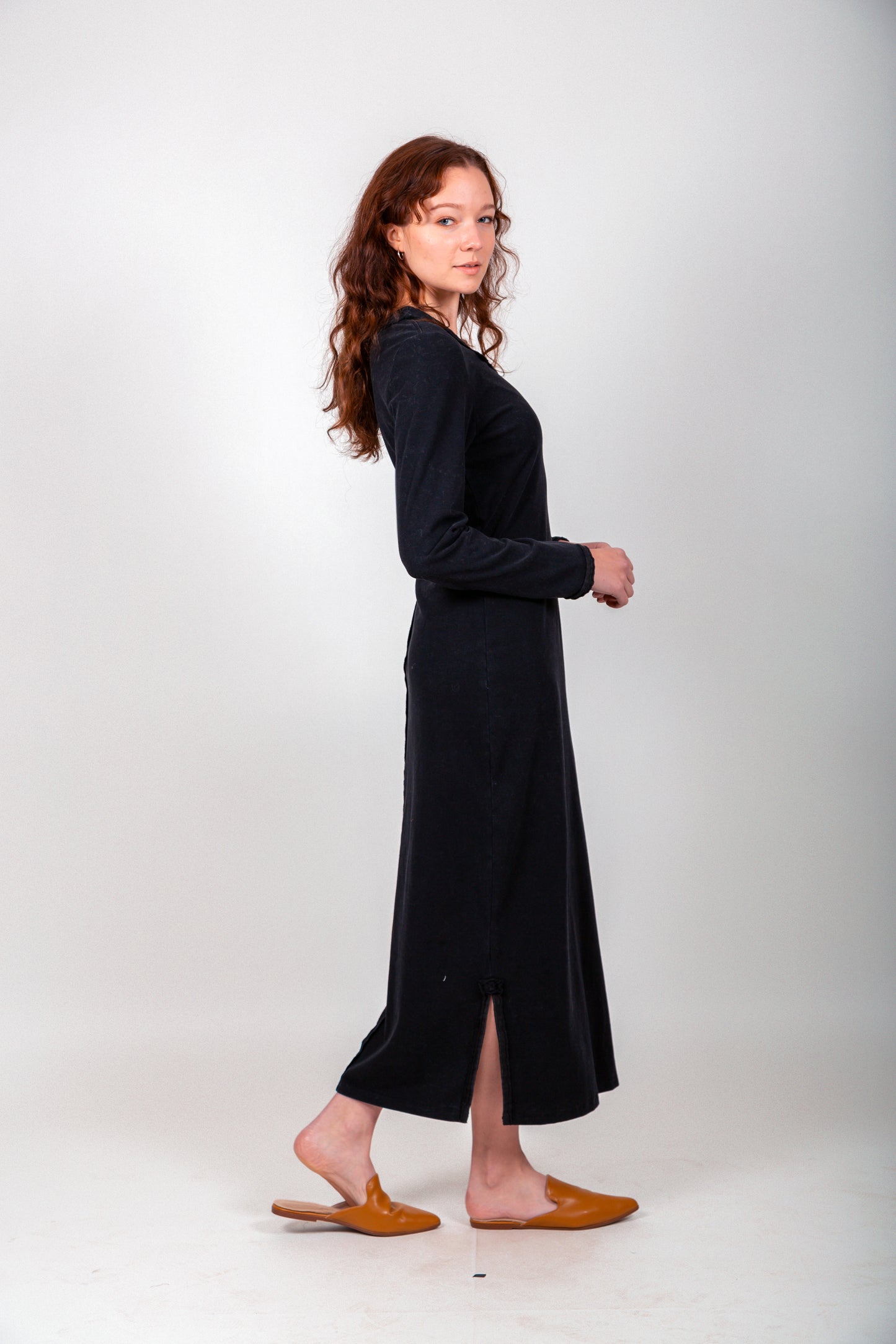 Rustic Charm Ribbed Maxi Dress (D240022 Mineral Washed Rust )