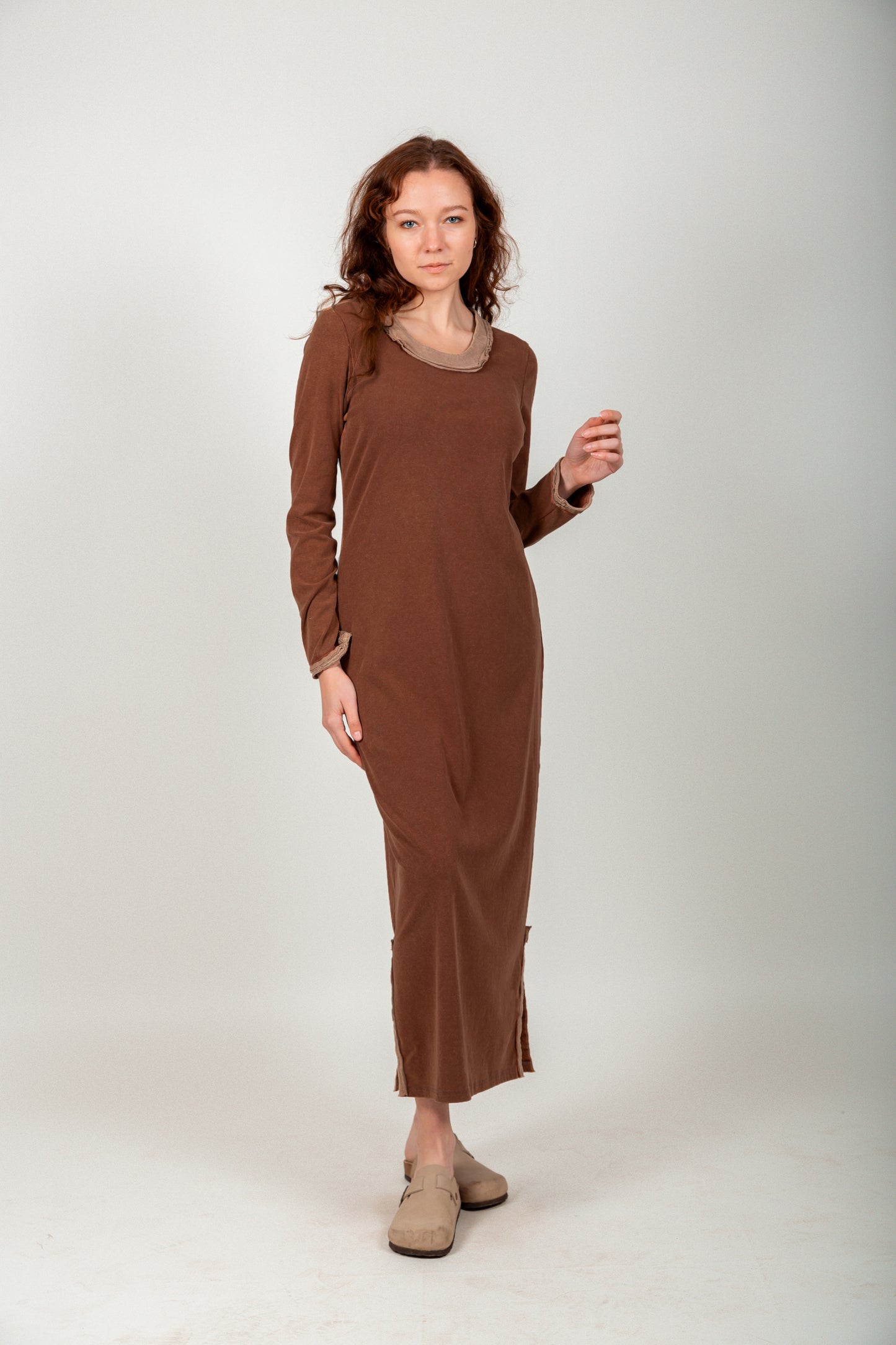 Rustic Charm Ribbed Maxi Dress (D240022 Mineral Washed Rust )