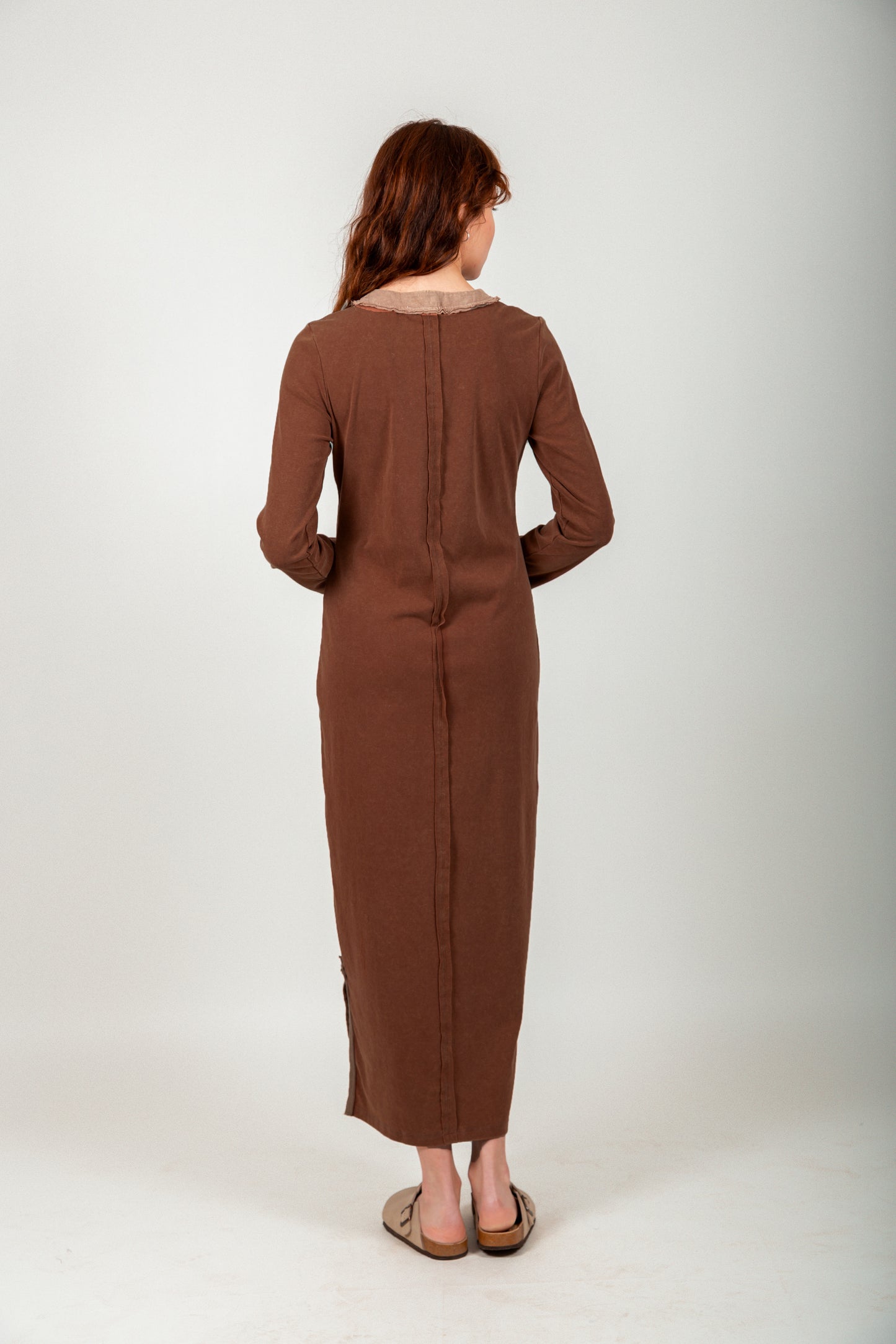 Rustic Charm Ribbed Maxi Dress (D240022 Mineral Washed Rust )