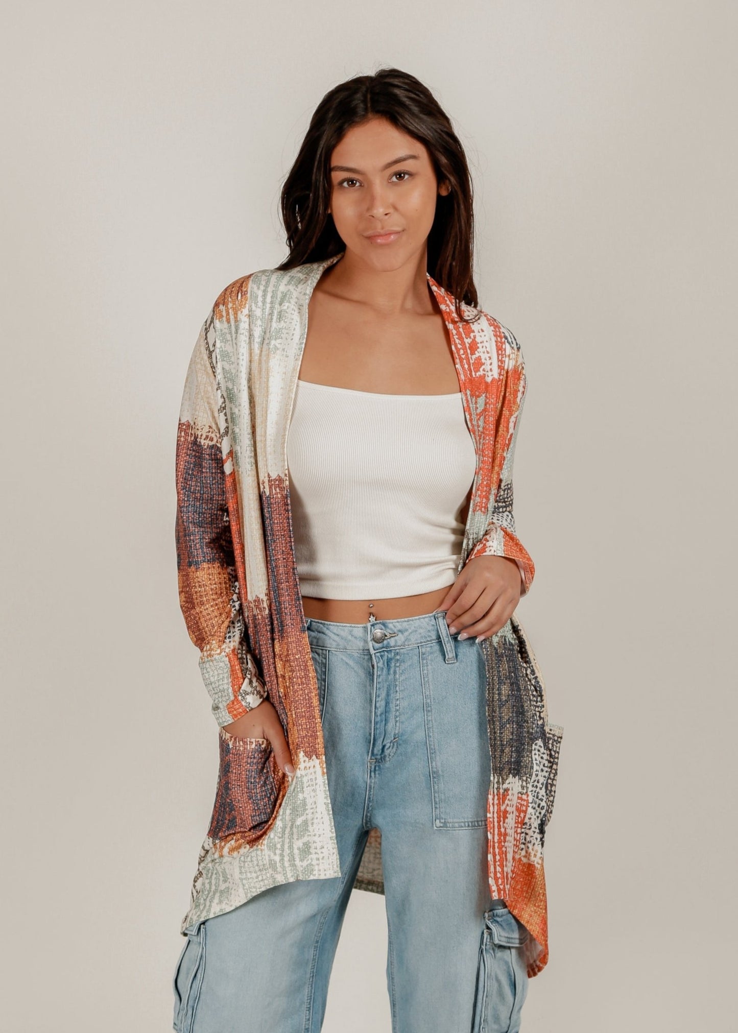 Multicolor Patchwork Print Cardigan