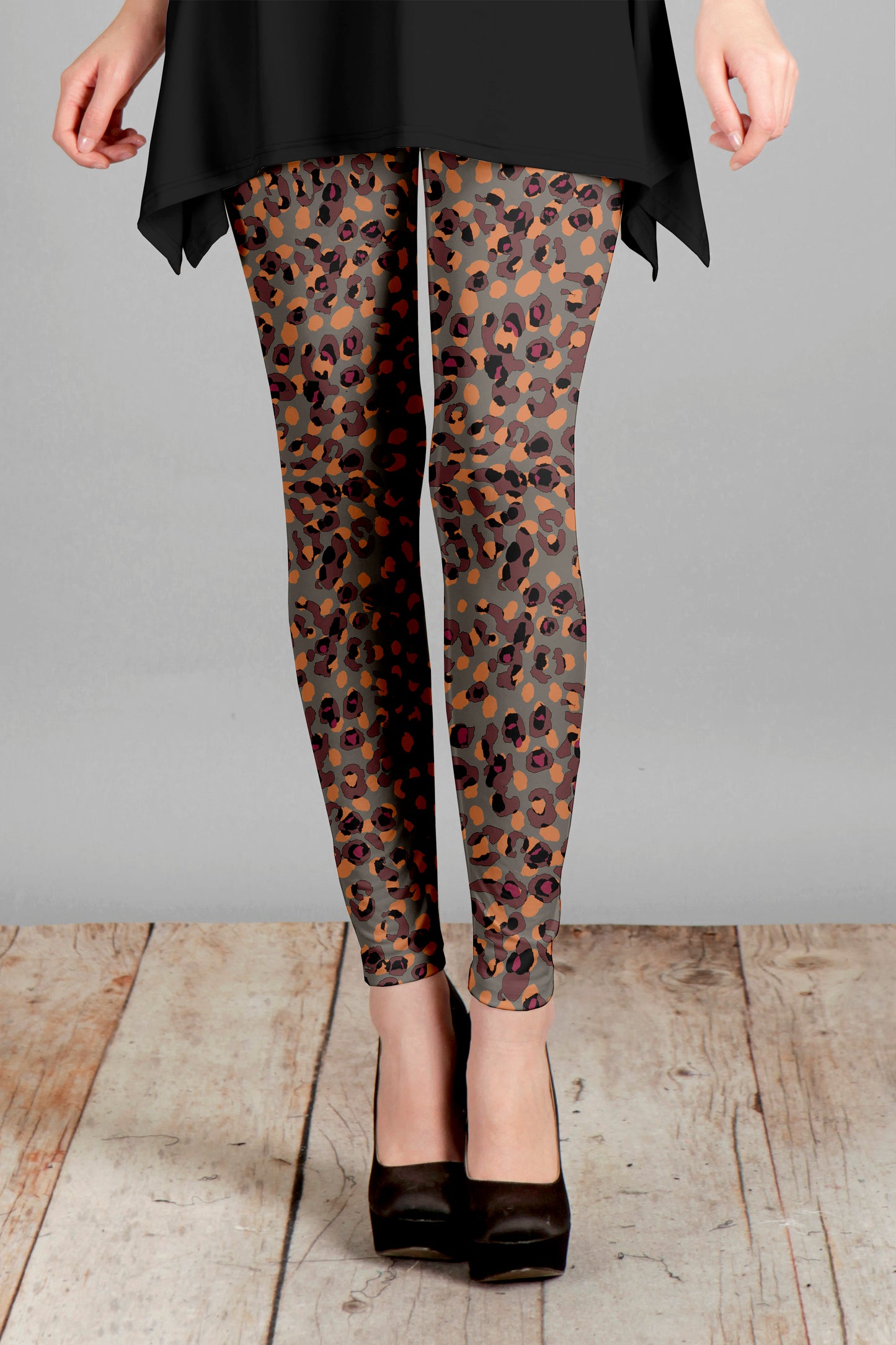 Bold Print Leggings-Beige Orange