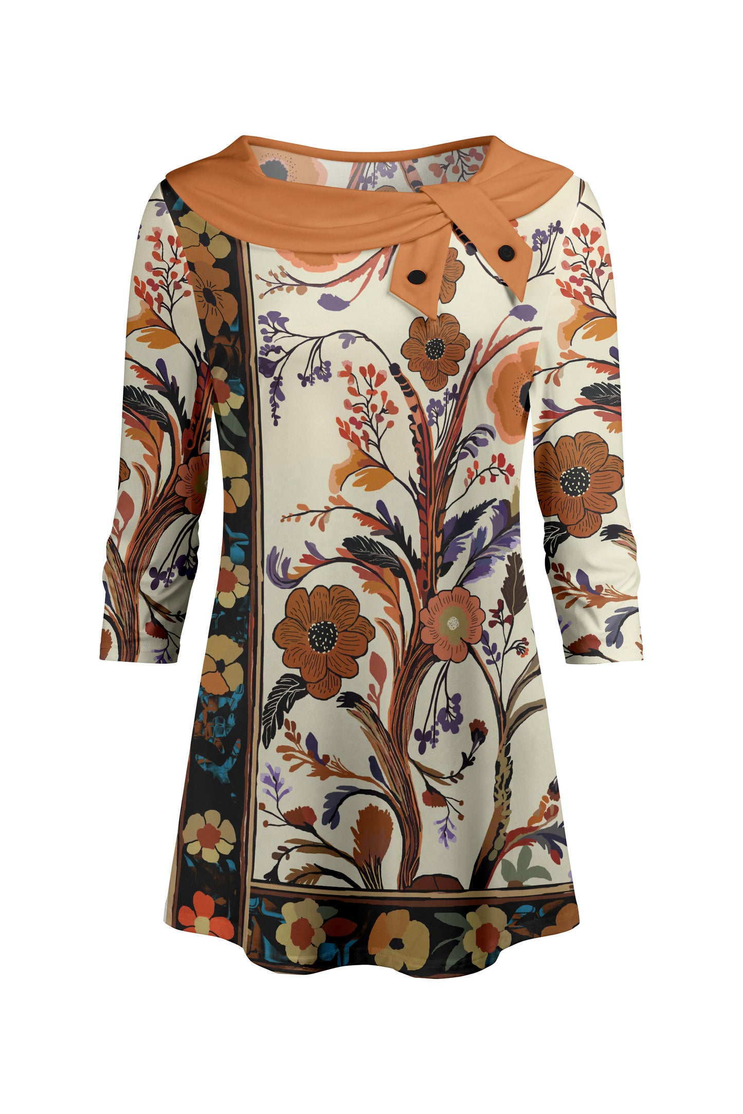 Bold Collar Printed Tunic-White Floral Multi