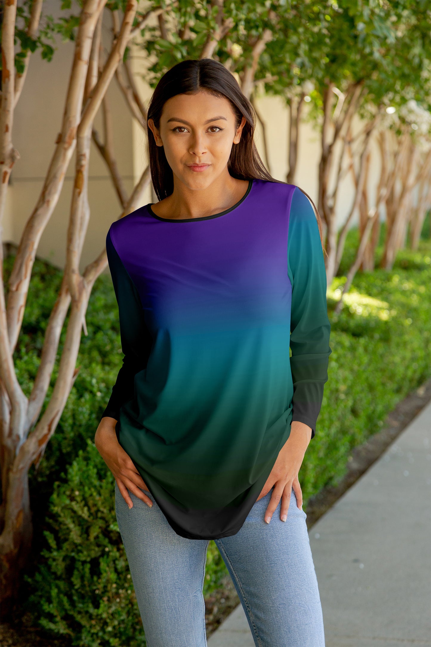 Bold Print Flowy Tunic-Grey