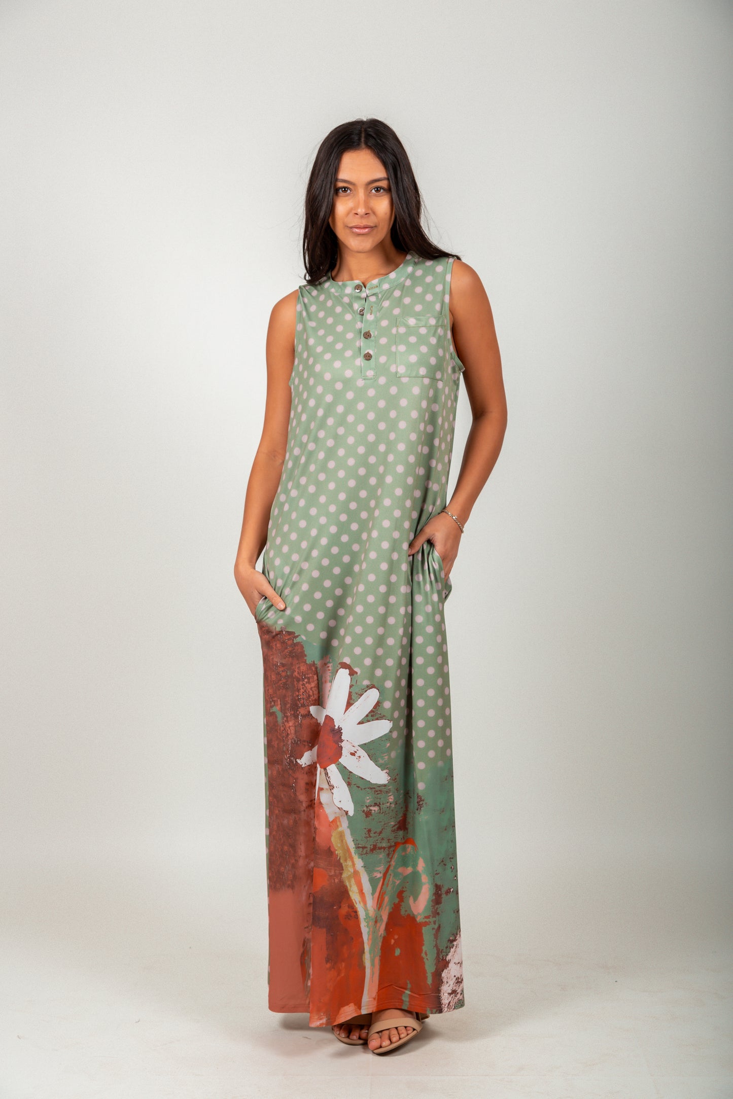Jeans Blue Vintage Floral Print- Maxi Dress