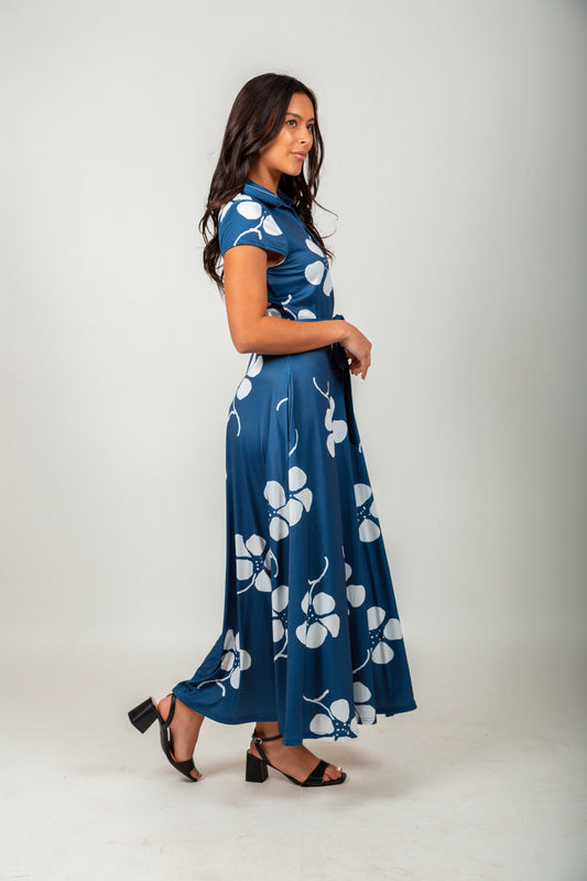 Navy White Floral Maxi Dress