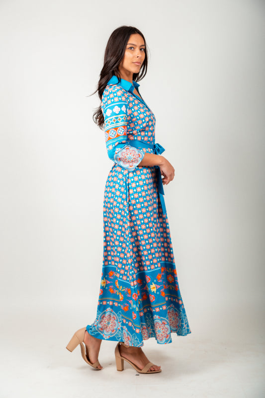 Boho Blue Rust Maxi Dress