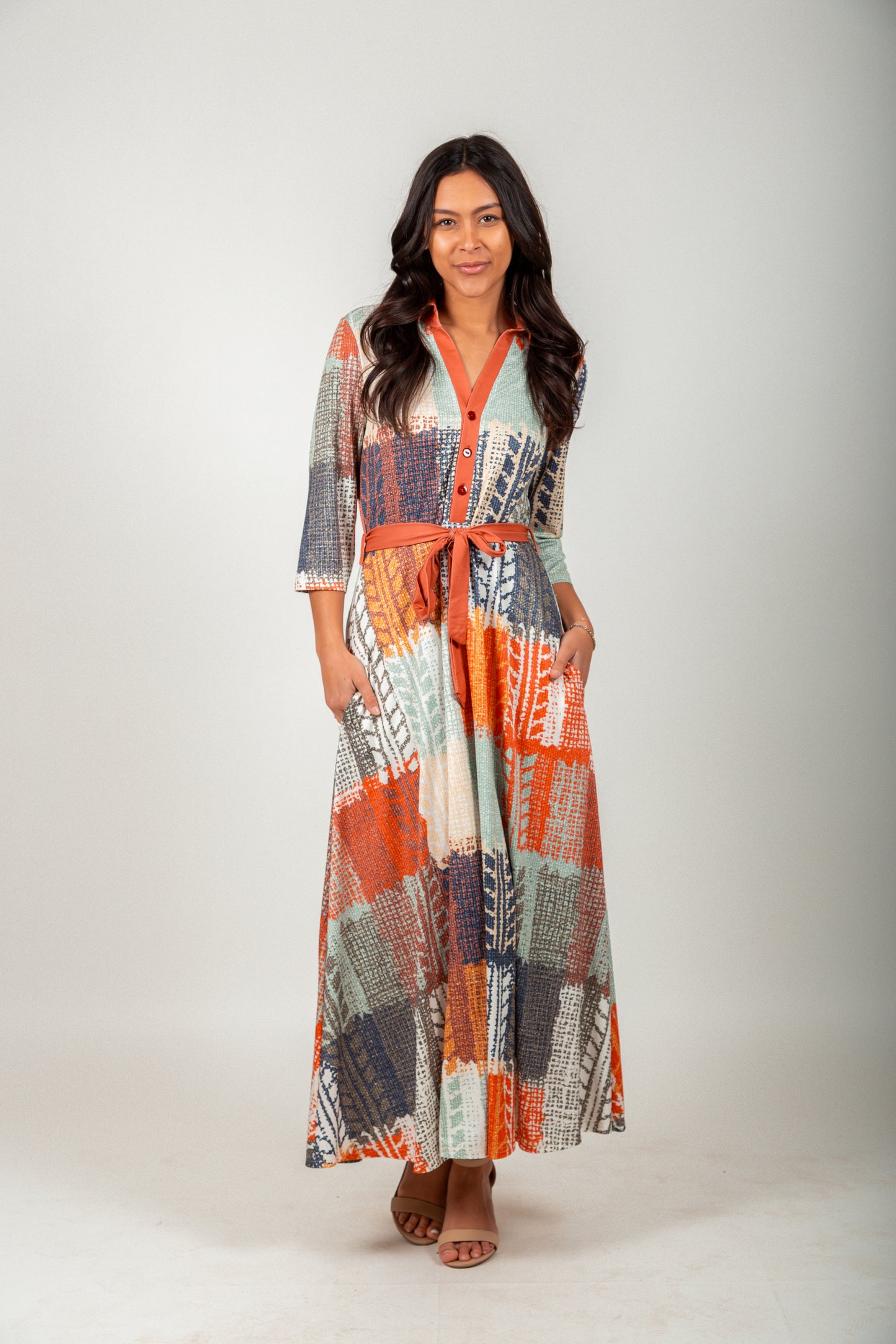 Boho Blue Rust Maxi Dress