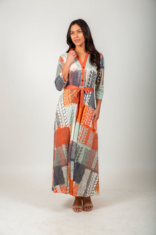 Rust Boho Texture Maxi Dress- Maxi Dress