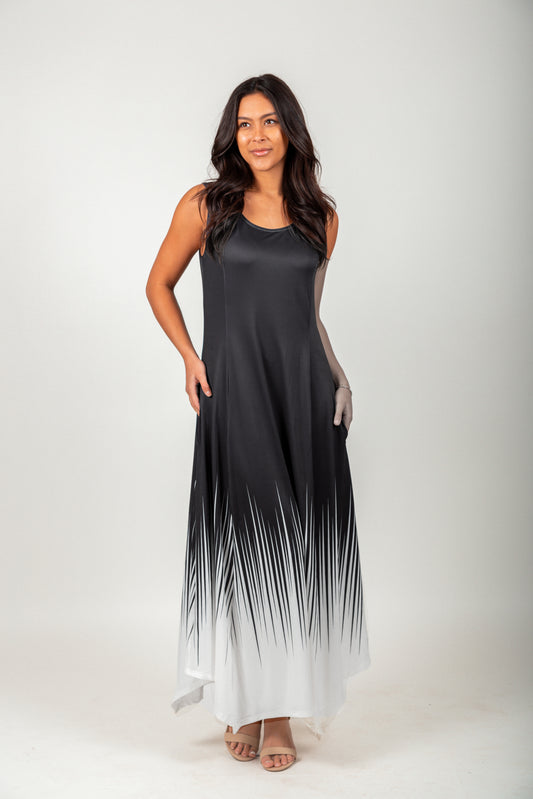 White Black Gradien Sleeveless Maxi Dress