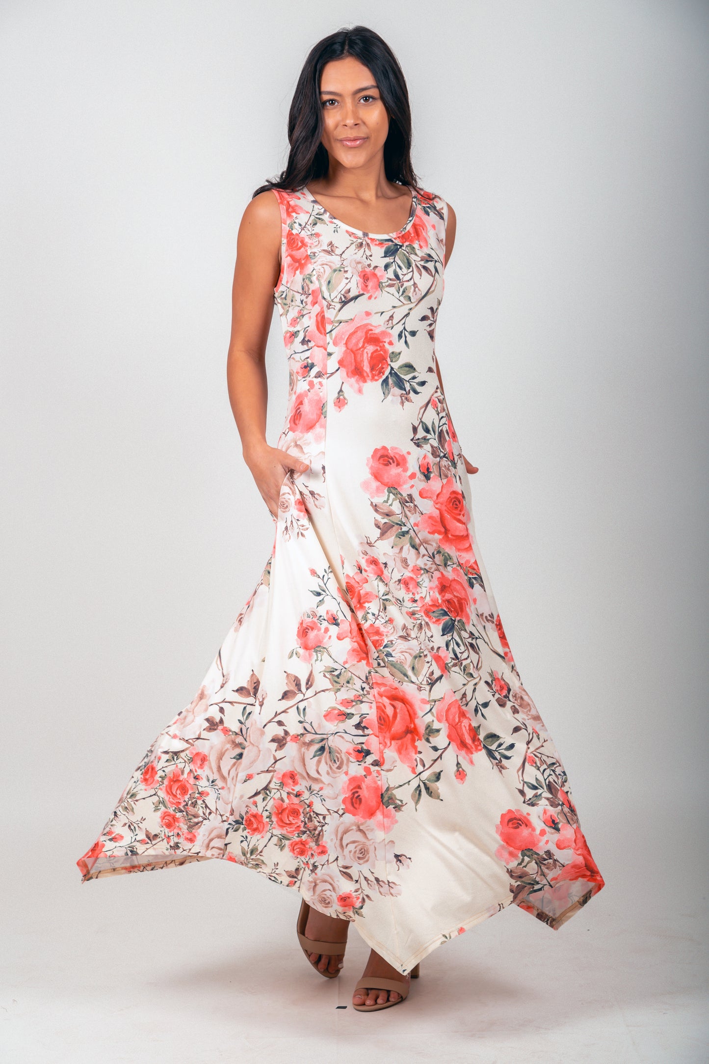 Blue Boho Floral Sleeveless Maxi Dress