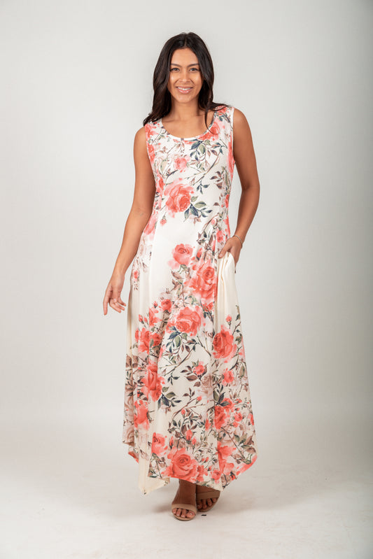 Champagne Floral Patchwork Sleeveless Maxi Dress