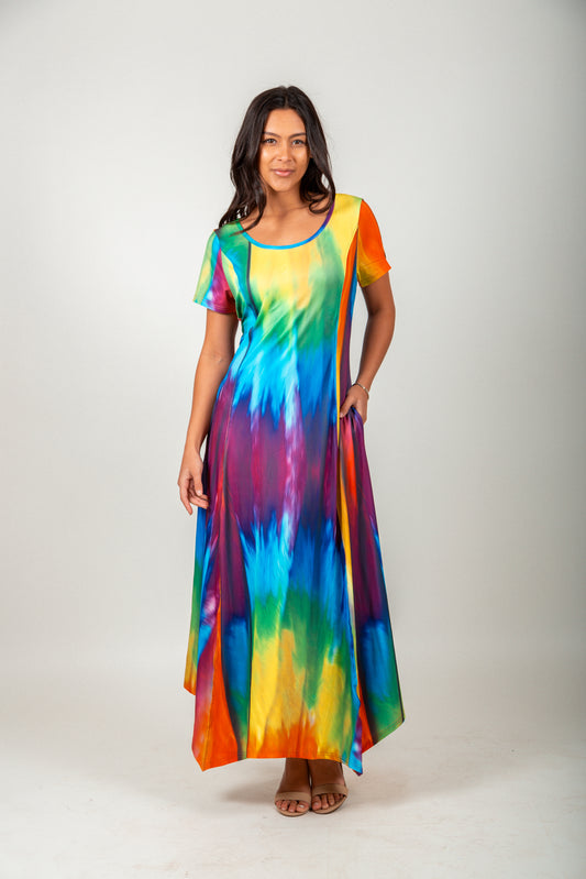 Colorful Tie-Dye Patchwork Maxi Dress