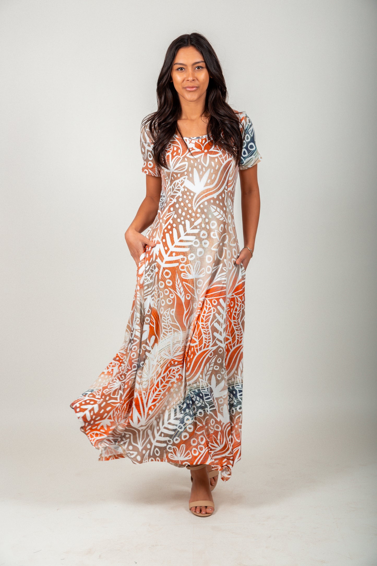 Orange Blue Multi-Color Patchwork- Maxi Dress