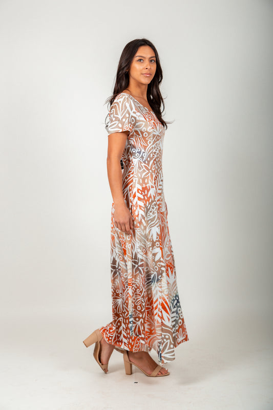 Beige Orange Boho Patchwork- Maxi Dress