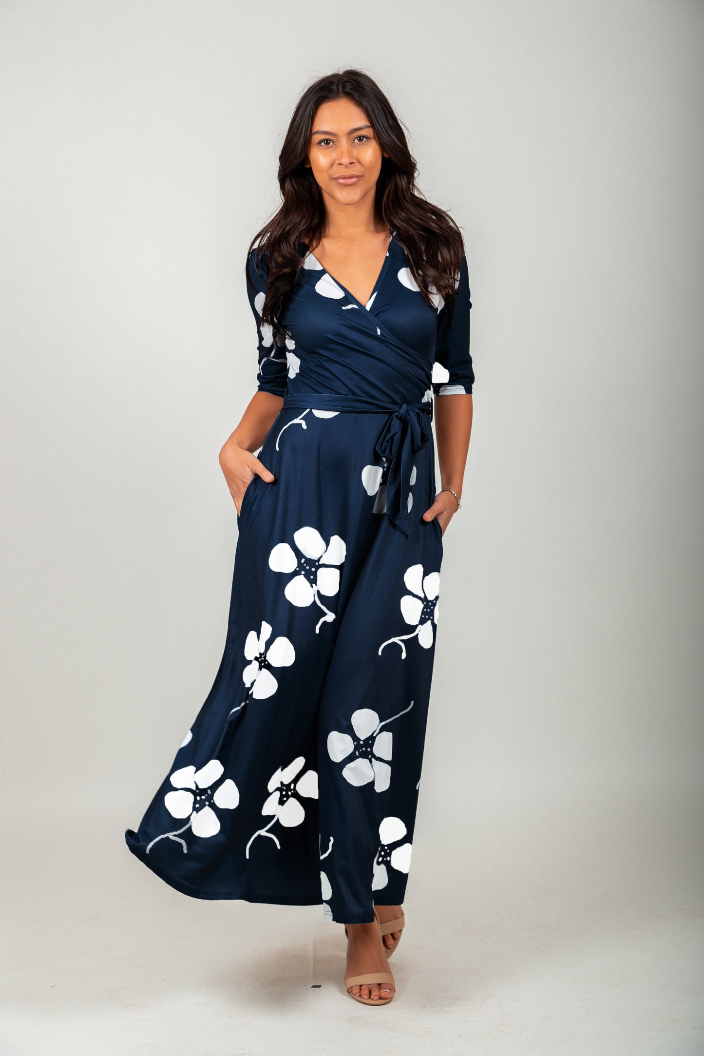 Vibrant Floral Wrap-Style Maxi Dress