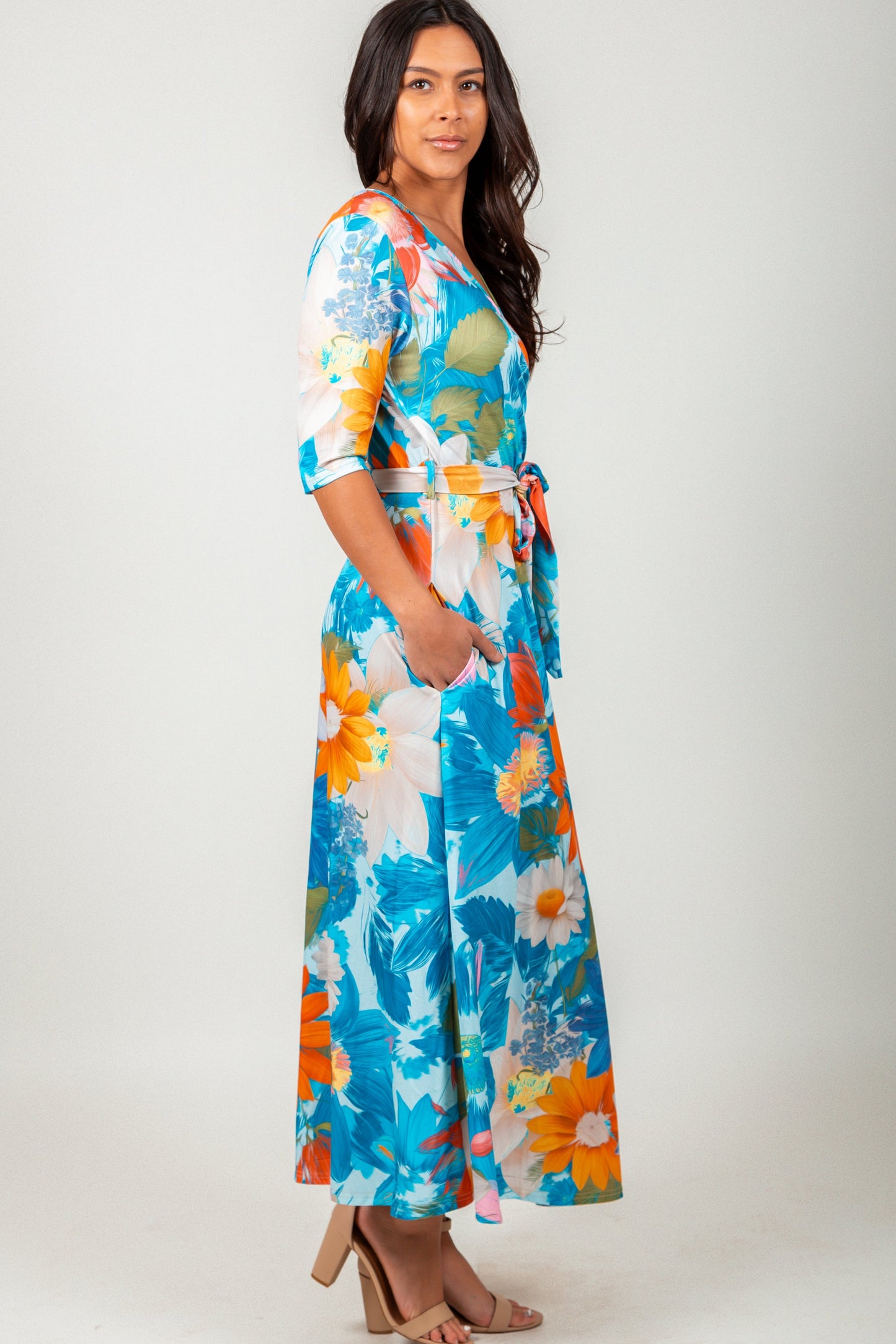 Vibrant Floral Wrap-Style Maxi Dress