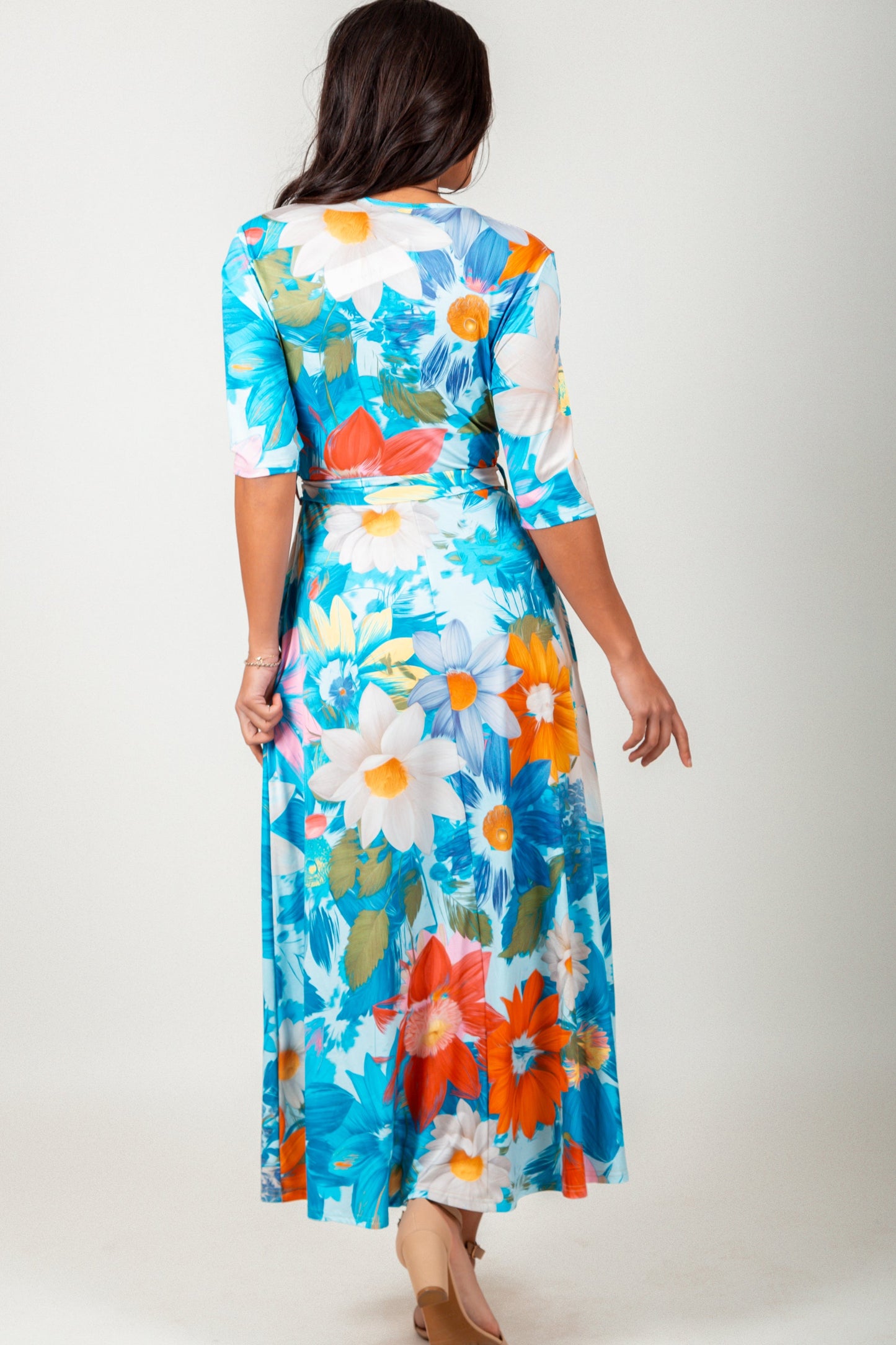 Vibrant Floral Wrap-Style Maxi Dress
