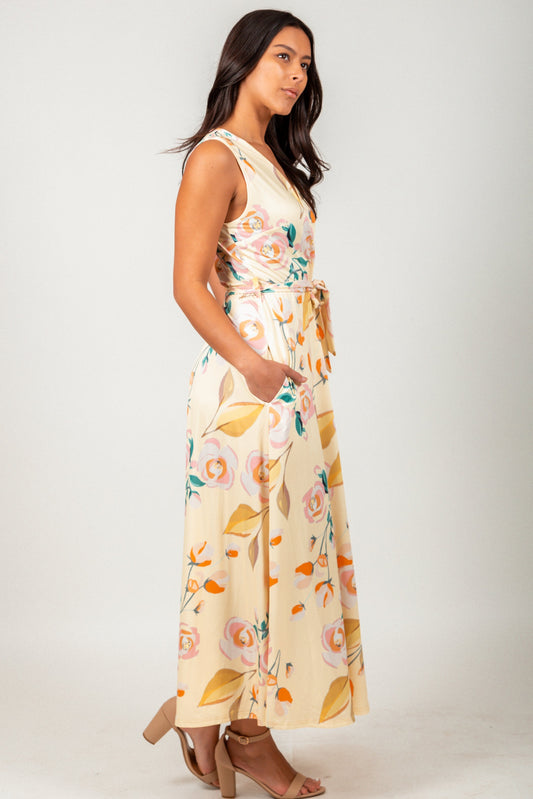 Vintage Rose Wrap-Style Maxi Dress