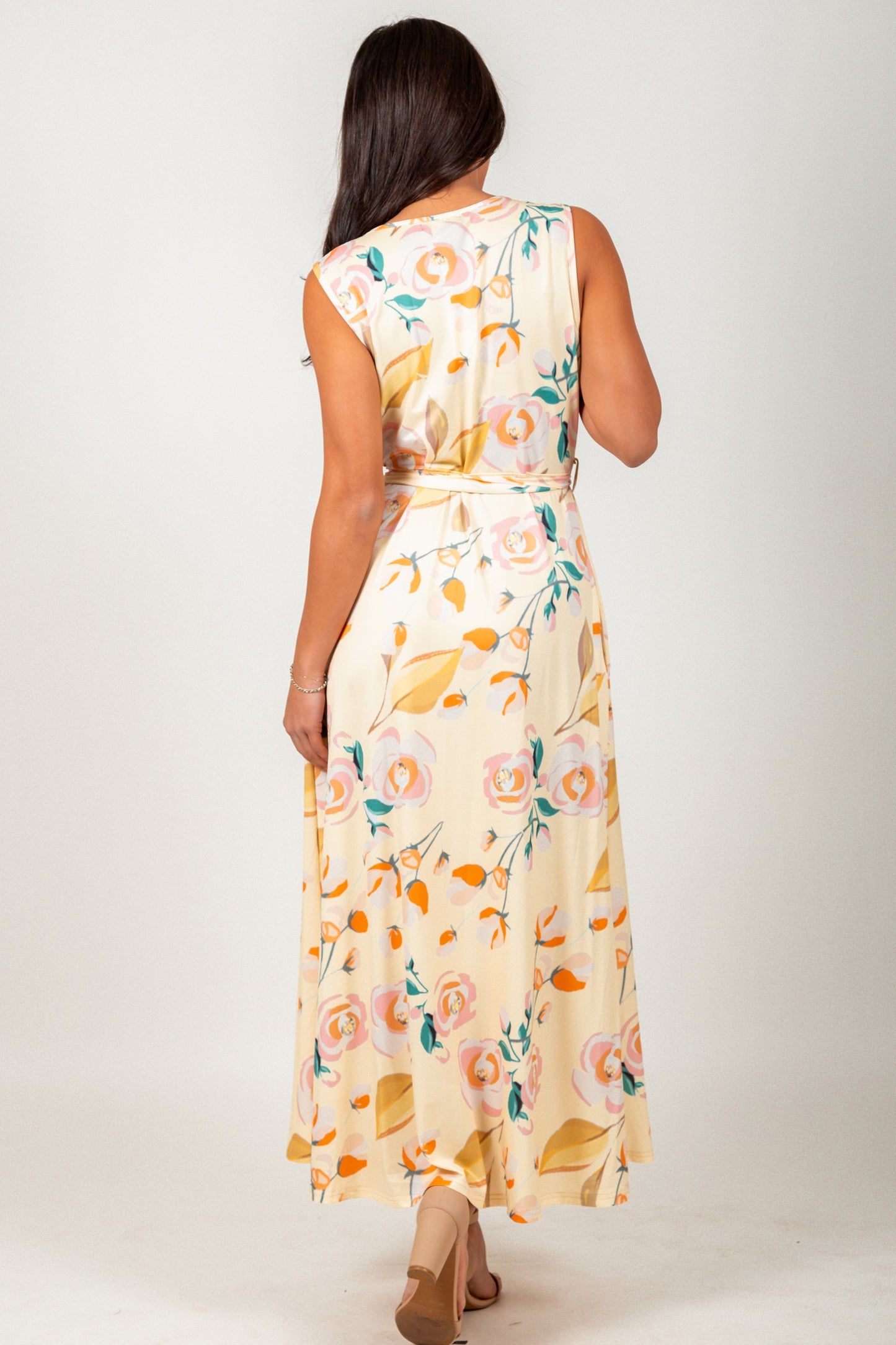 Vintage Rose Wrap-Style Maxi Dress
