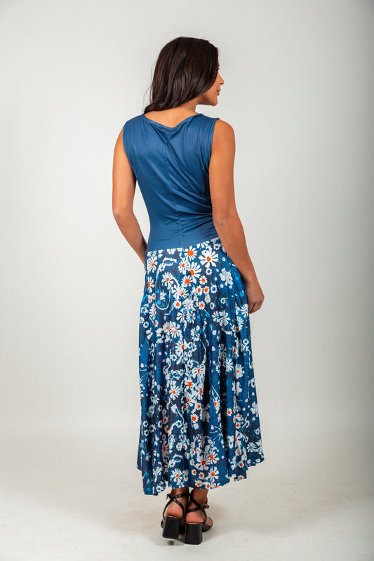 Navy White Boho Pattern Tank Top Maxi Dress