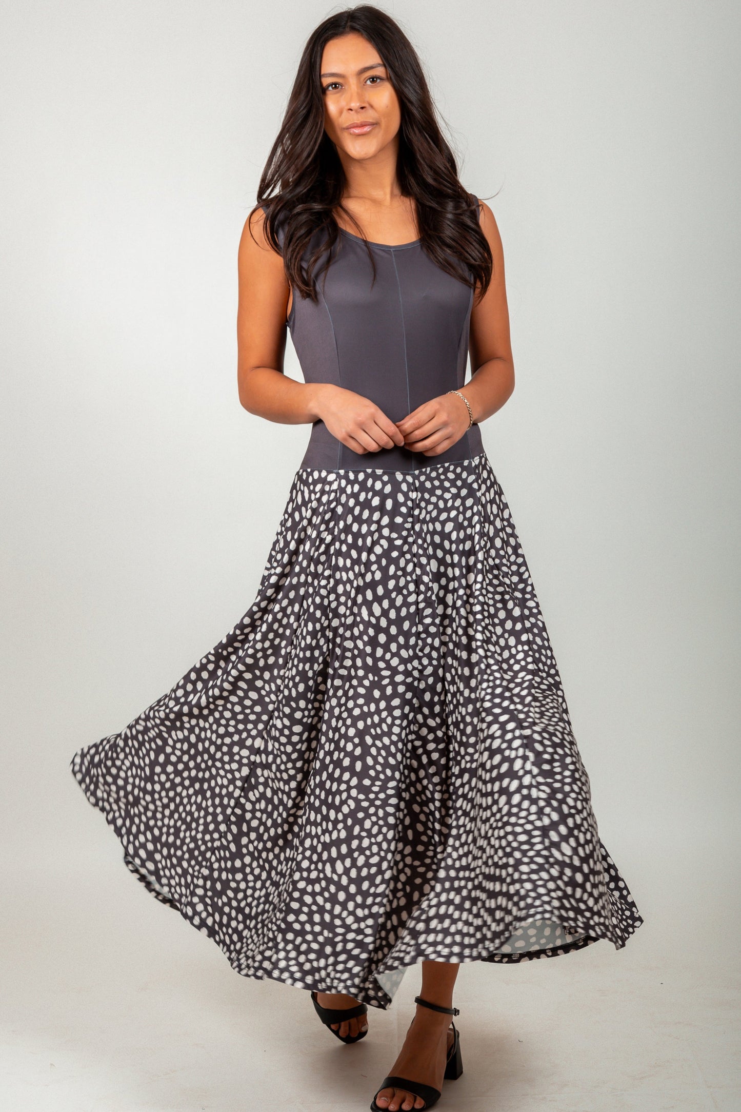 Chocolate Brown Dot Pattern Tank Top Maxi Dress
