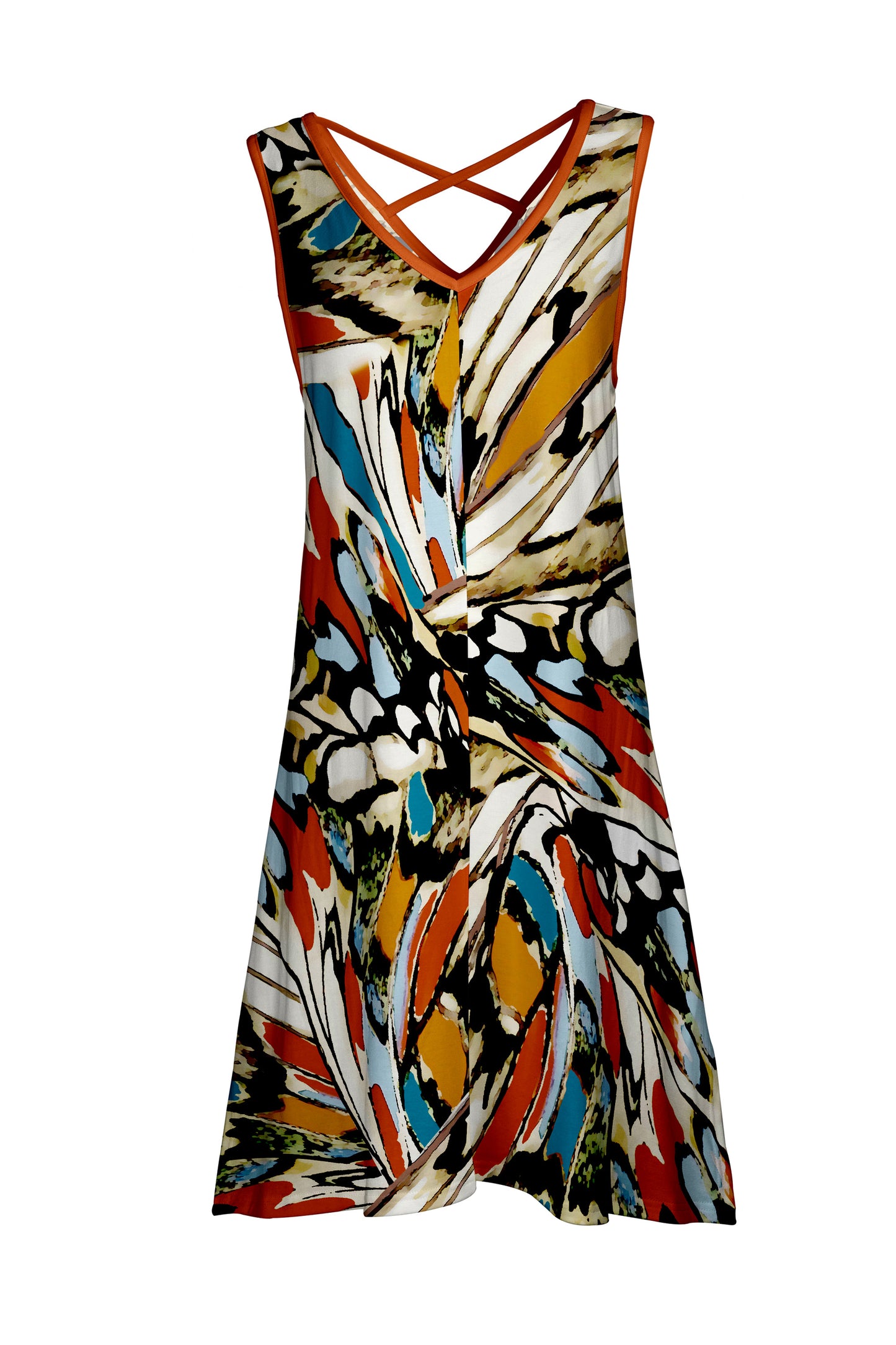 Sleeveless Cross-Back Midi Dress-Black White Dots And Strips