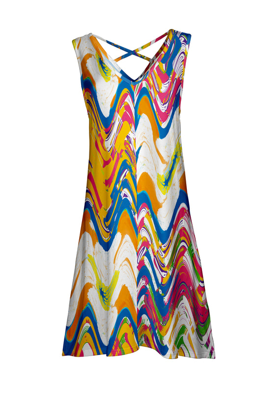 Sleeveless Cross-Back Midi Dress-Yellow Orange Multi Colors