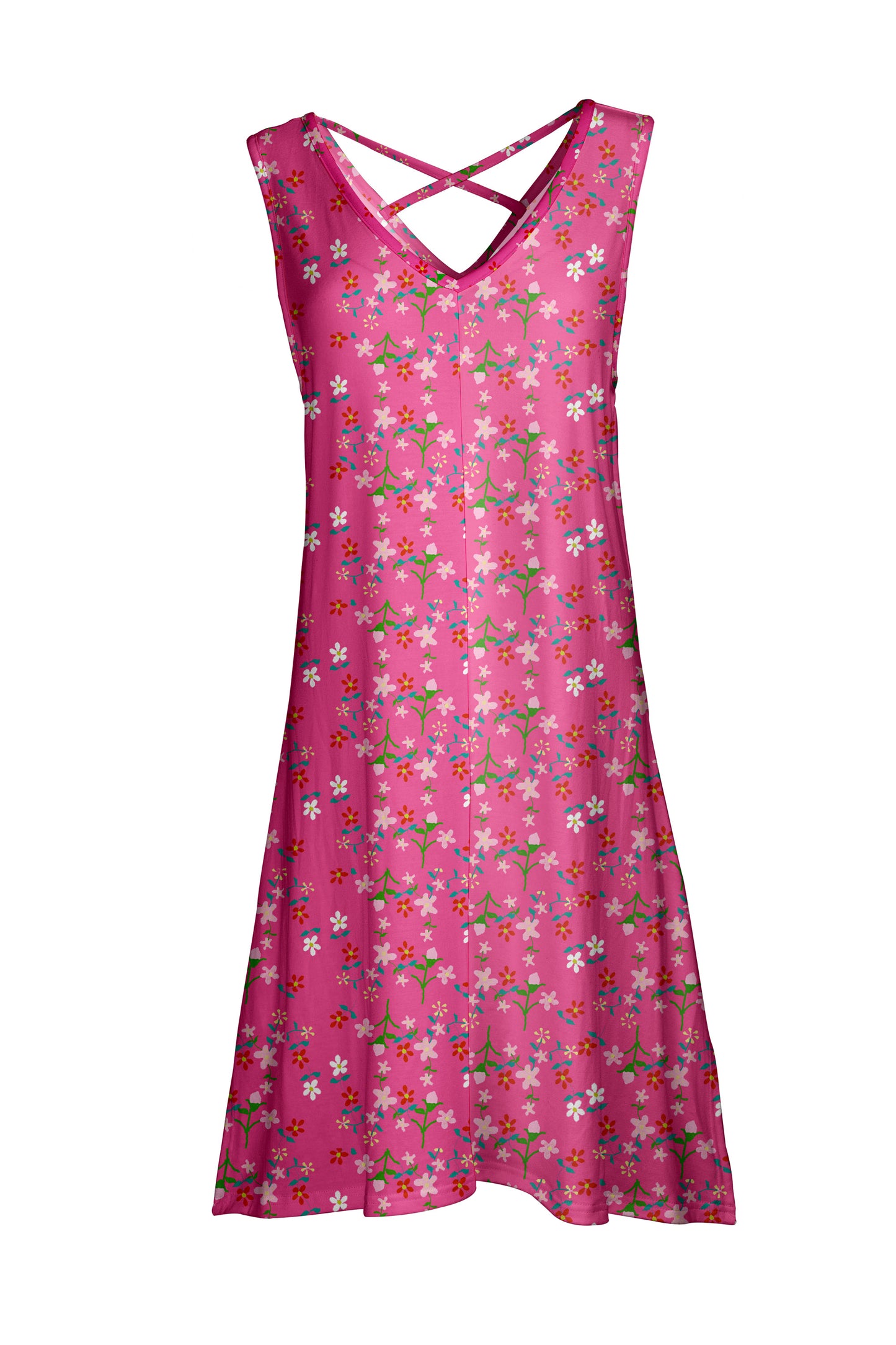 Sleeveless Cross-Back Midi Dress-Black White Dots And Strips