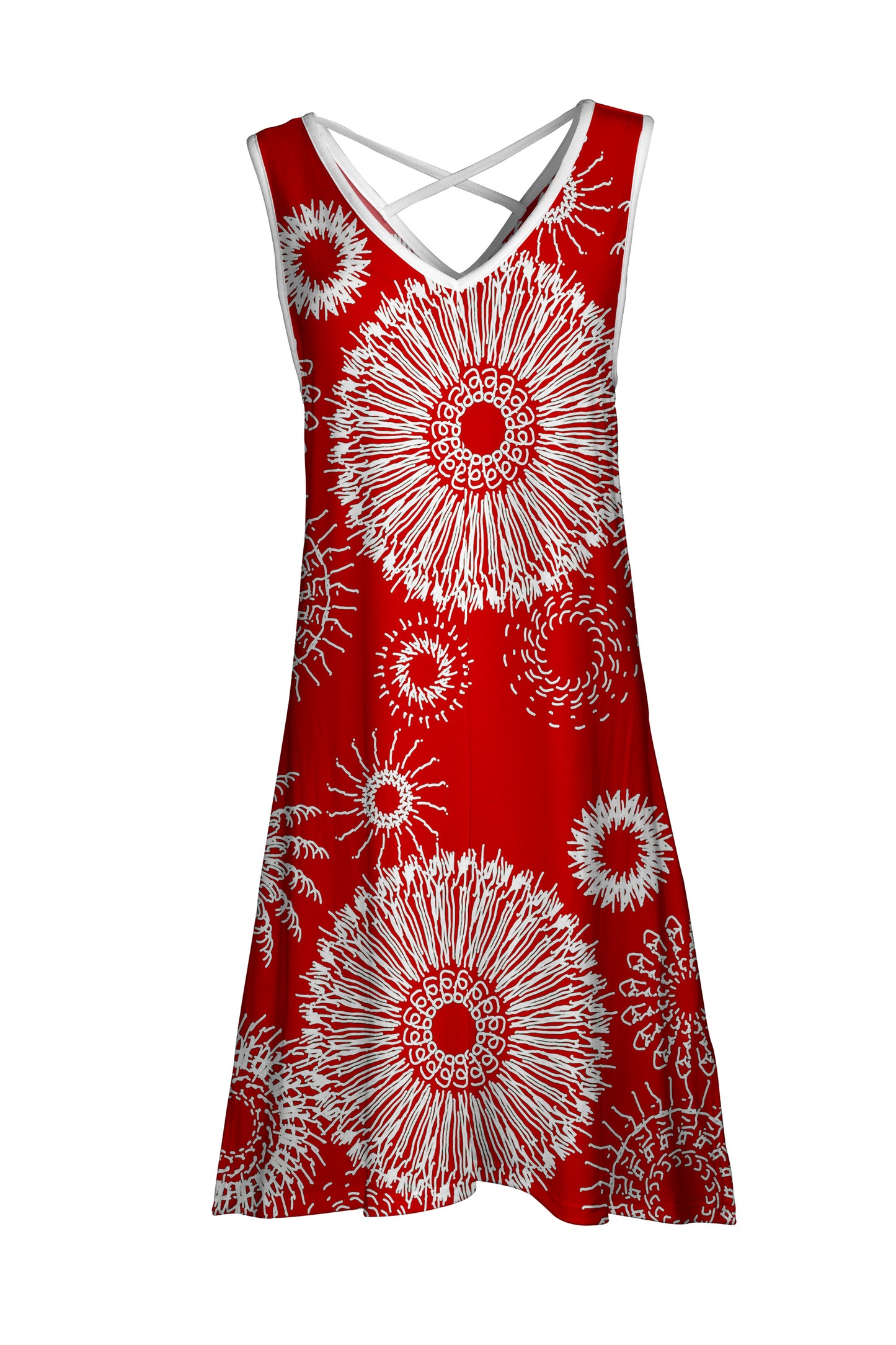 Sleeveless Cross-Back Midi Dress-Black White Dots And Strips