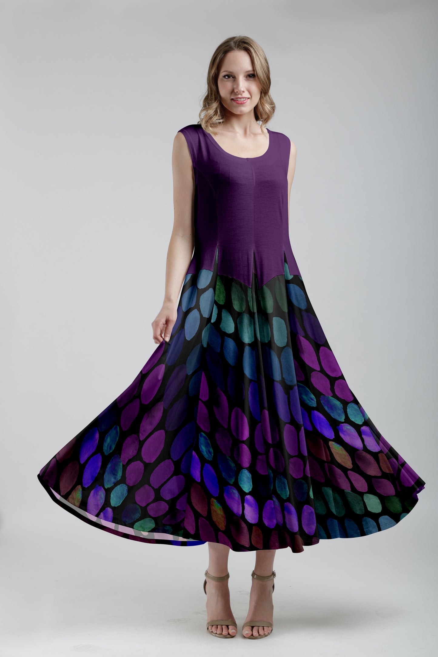 Sleeveless Patchwork Maxi Dress -Black Rust