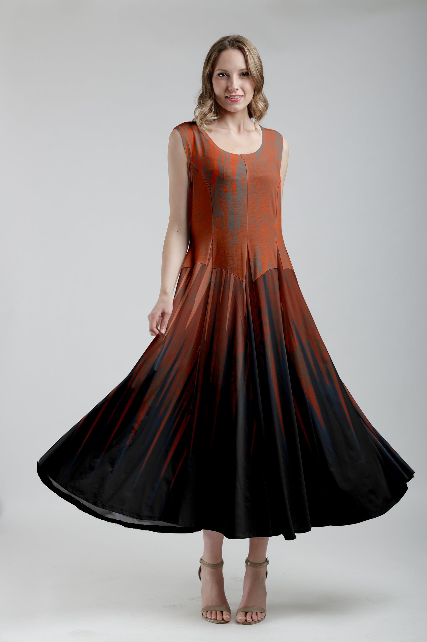 Sleeveless Patchwork Maxi Dress -Black Rust