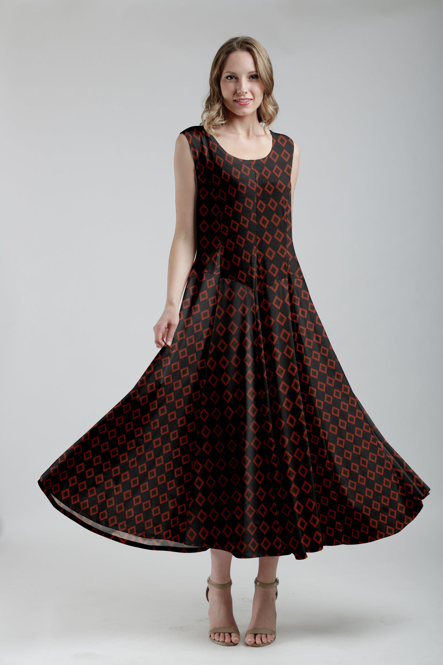 Sleeveless Patchwork Maxi Dress -Black Rust