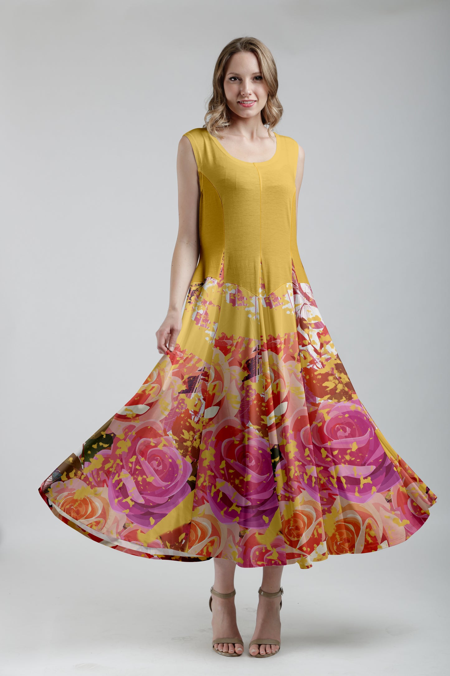 Sleeveless Patchwork Maxi Dress -Black Rust