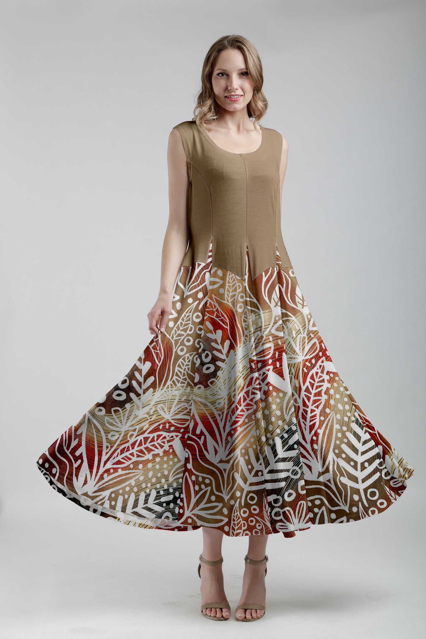 Sleeveless Patchwork Maxi Dress -Black Rust
