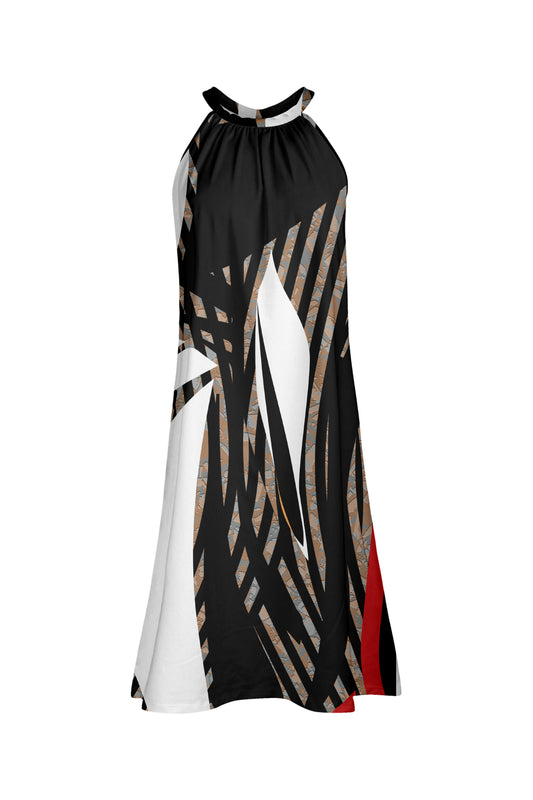 Sleeveless Strap Collar Midi Dress-Brown Animal Print