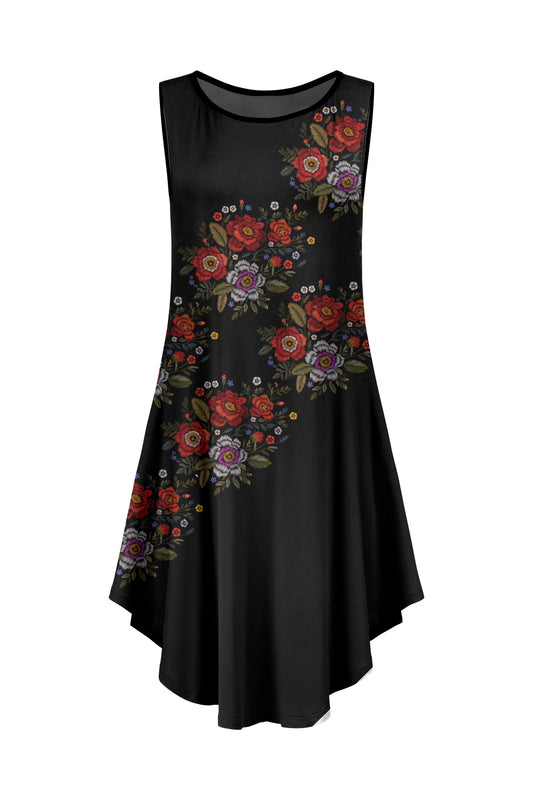 Effortless Comfort Sleeveless Midi Dress-Black Gold Vintage Print