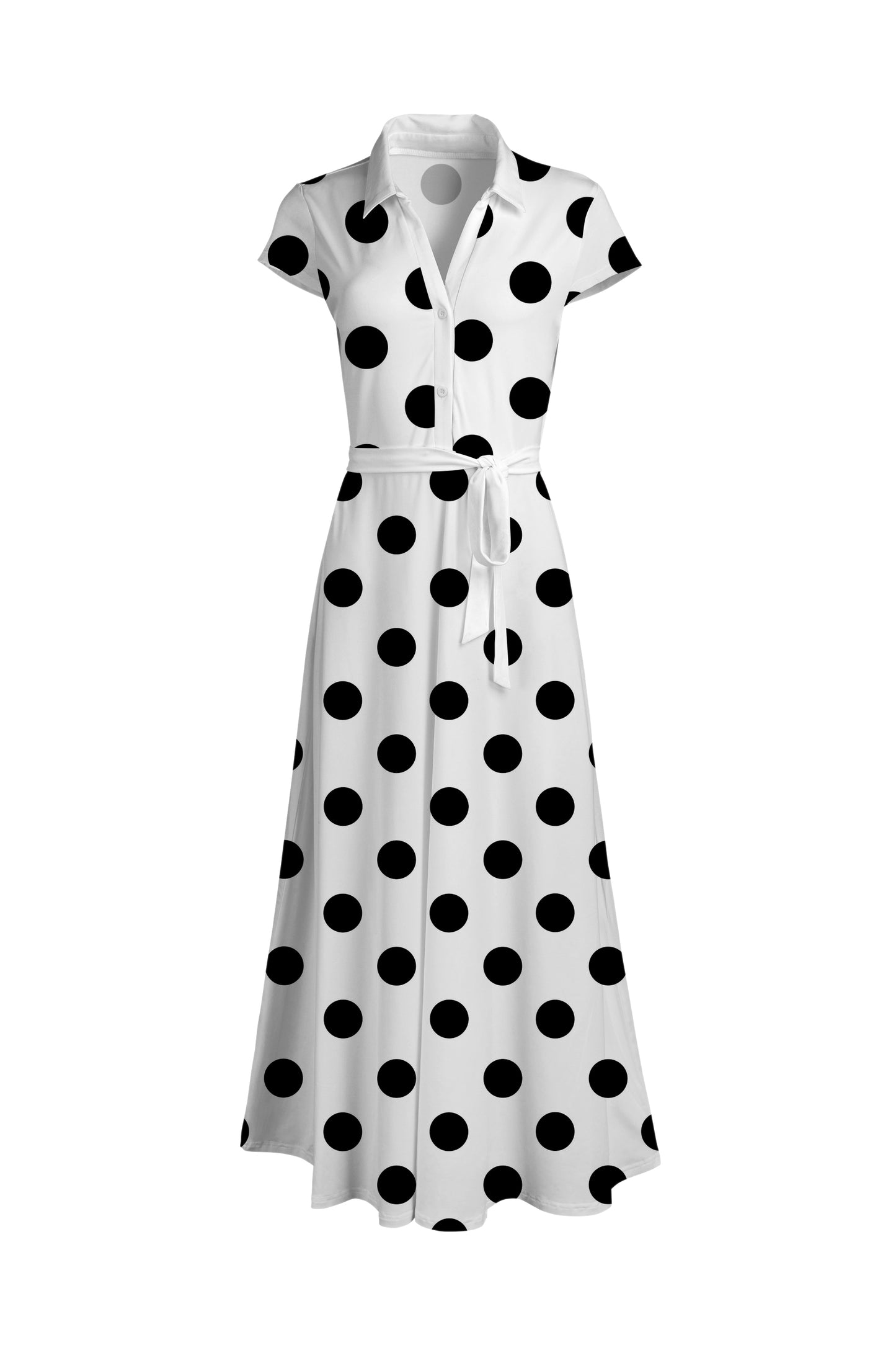 Classic Elegant Short-Sleeve Maxi Dress-Green White Dots