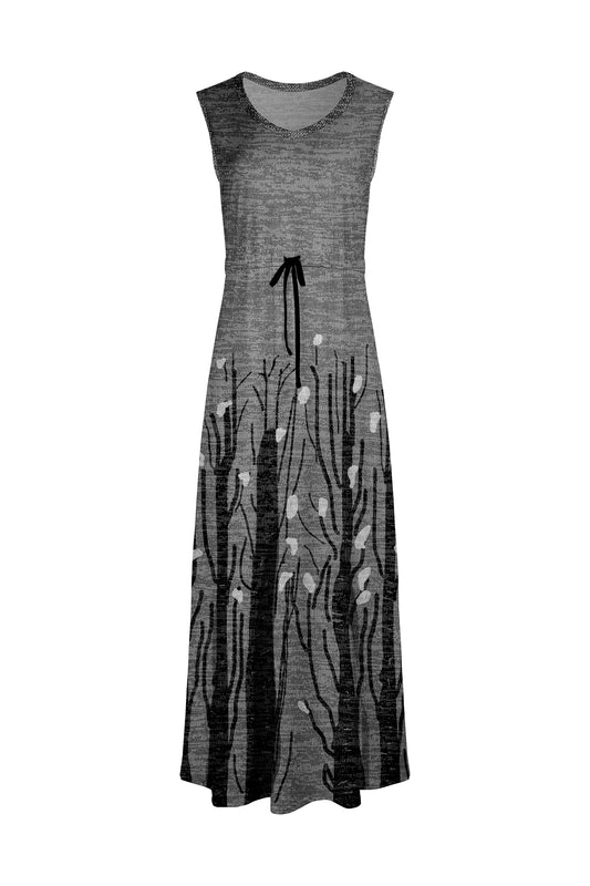 Classic A-Line Maxi Dress-White Brown Floral
