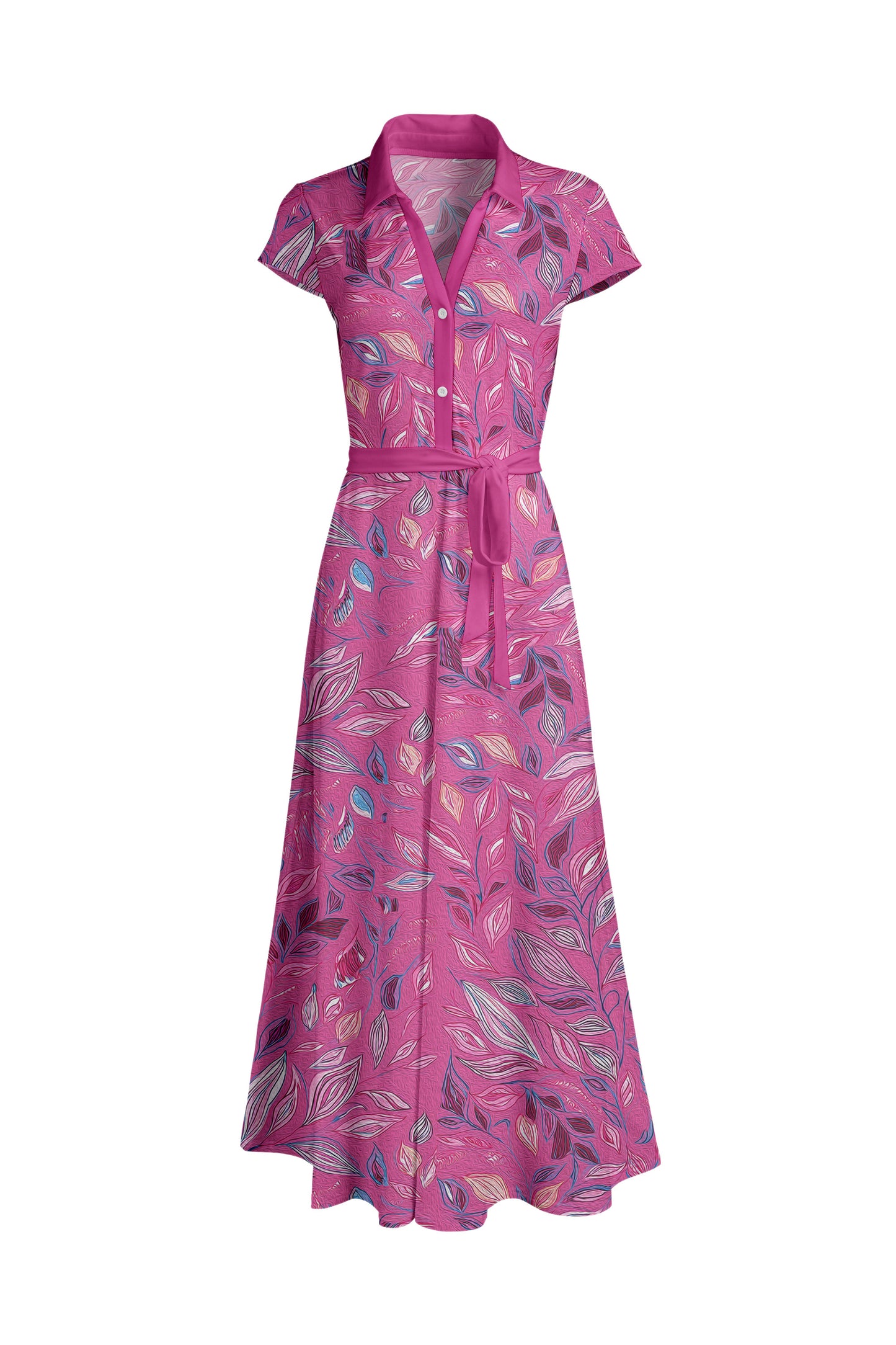Classic Elegant Short-Sleeve Maxi Dress-Green White Dots